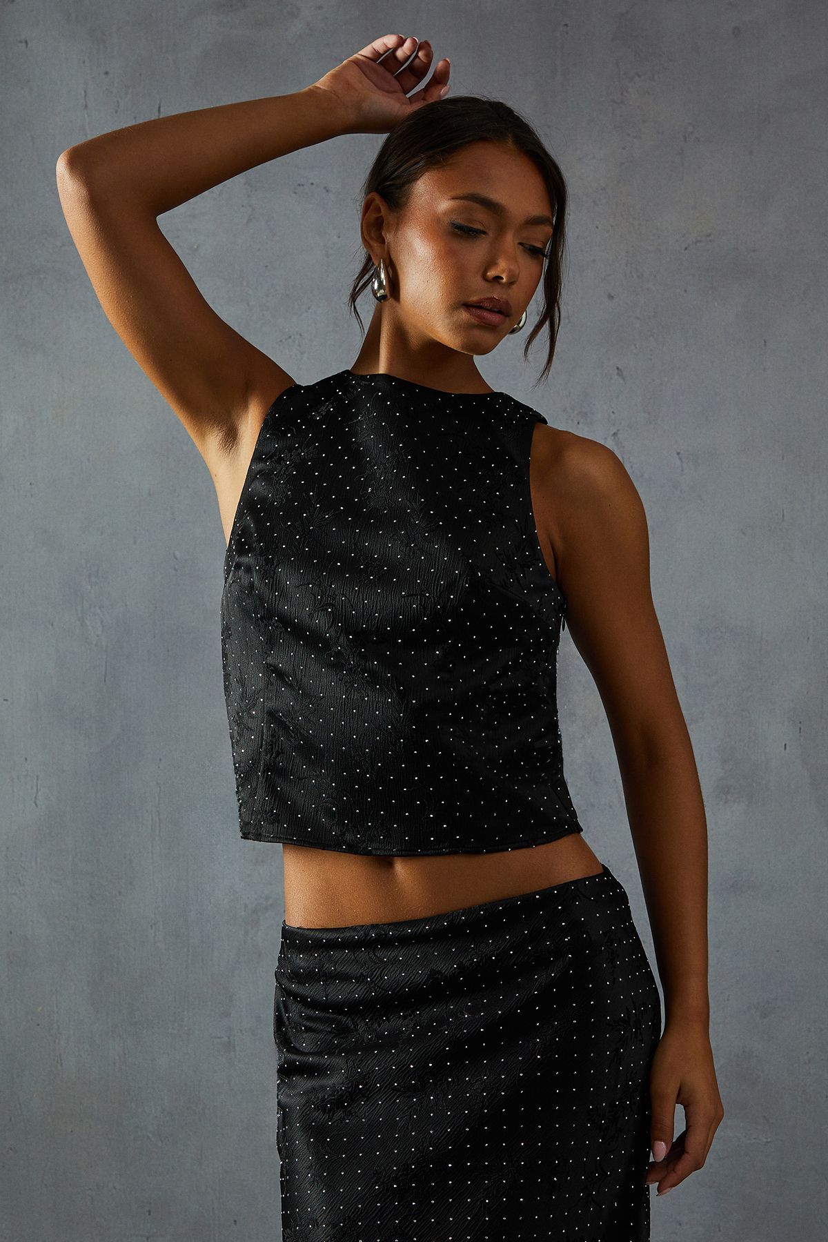 MissPap Diamante Hotfix Top And Maxi Skirt Co-Ord True Black image 4