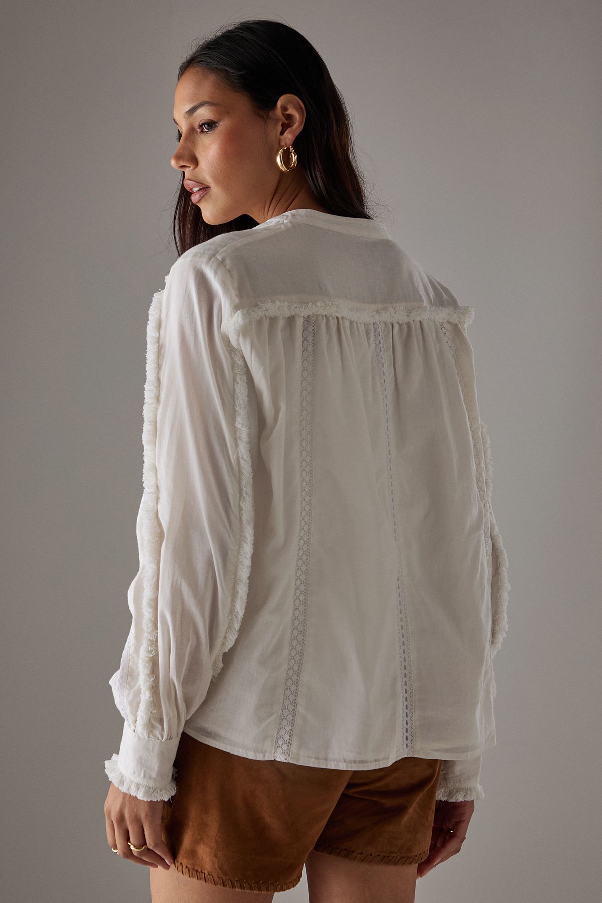 Warehouse HCD Cotton Lace Trim Insert Boho Blouse Cream image 3