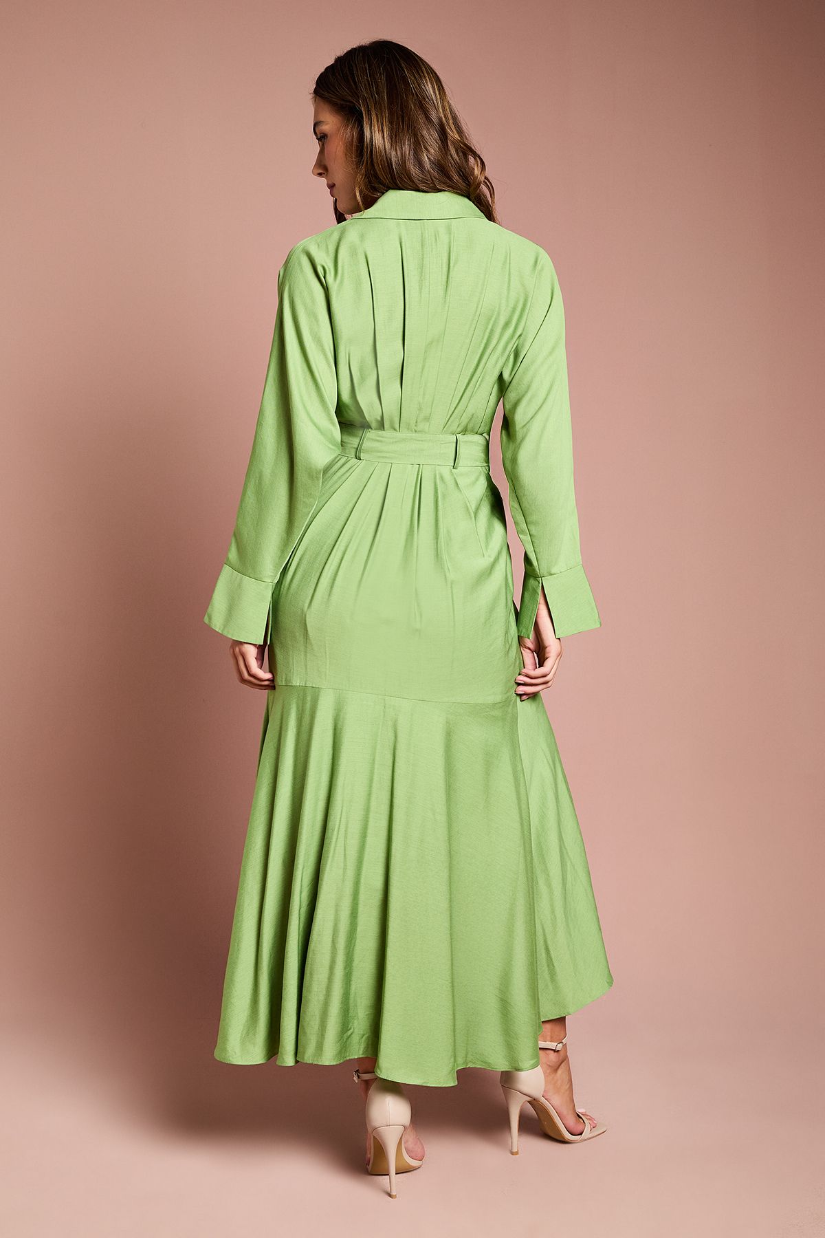 Coast Twill Long Sleeve Wrap Dress With Belt Green image 5