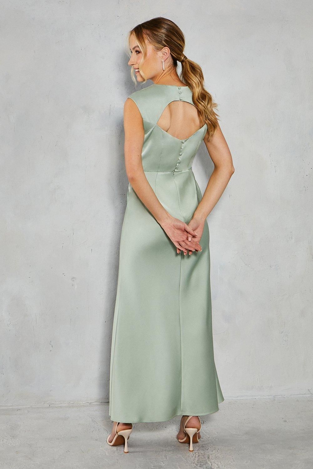Oasis Satin Open Back Detail Maxi Bridesmaid Dress Sage image 3