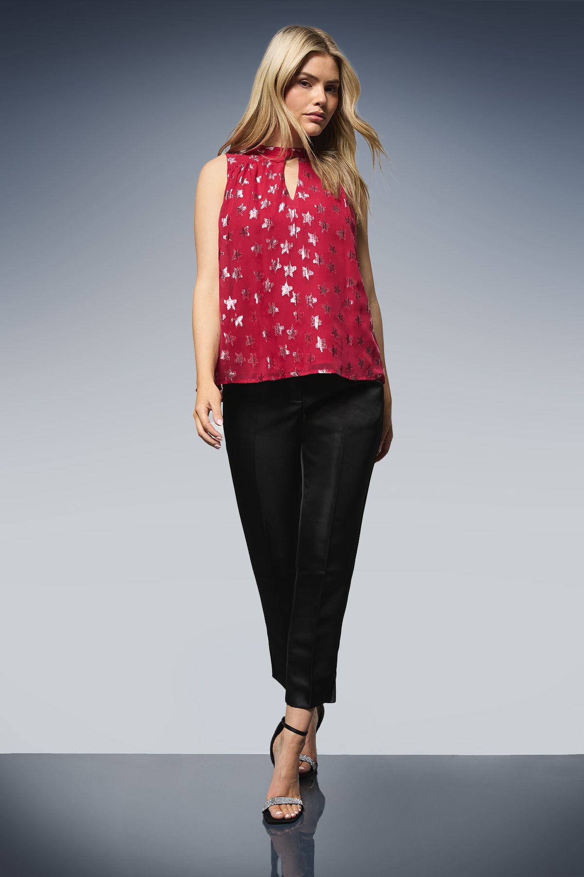 Dorothy Perkins DP Luxe Star Jacquard Keyhole Sleeveless Top Red image 2