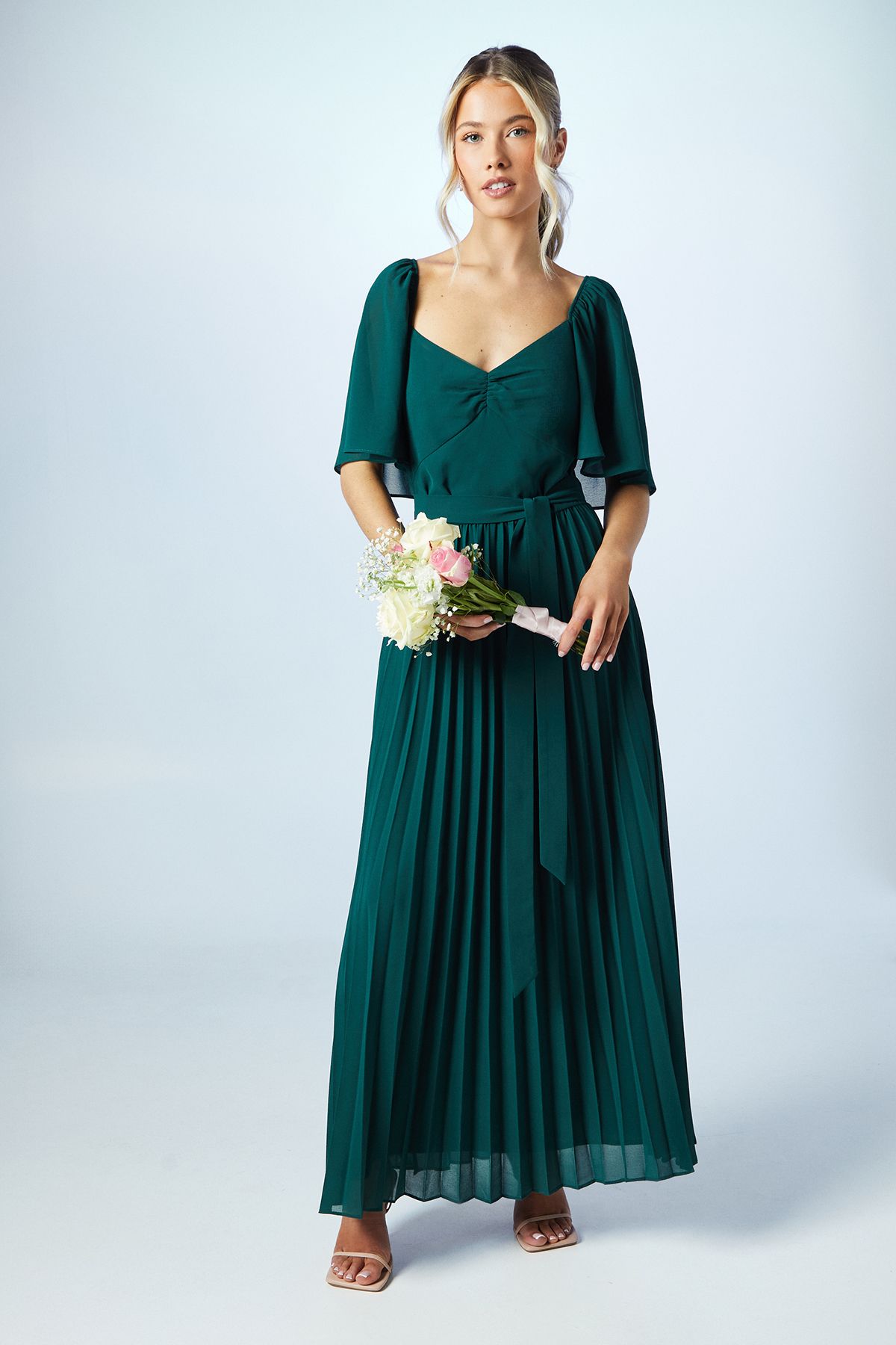 Coast Teen Pleated Georgette Angel Sleeve Bridesmaid Dress Emerald image 1