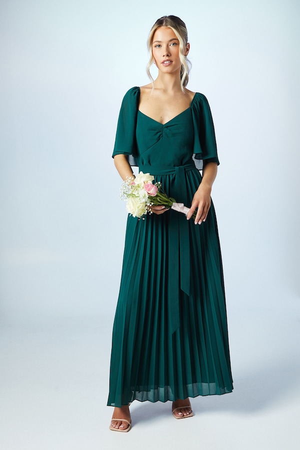 Coast Teen Pleated Georgette Angel Sleeve Bridesmaid Dress Emerald