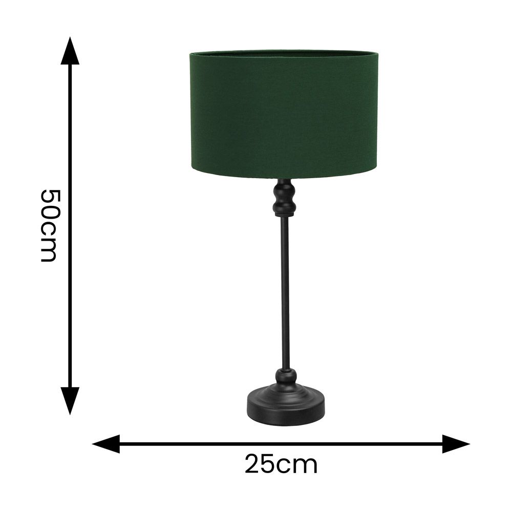 ValueLights Maggie Black Metal Candlestick Table Lamp with Fabric Drum Shade and LED Bulb image 6