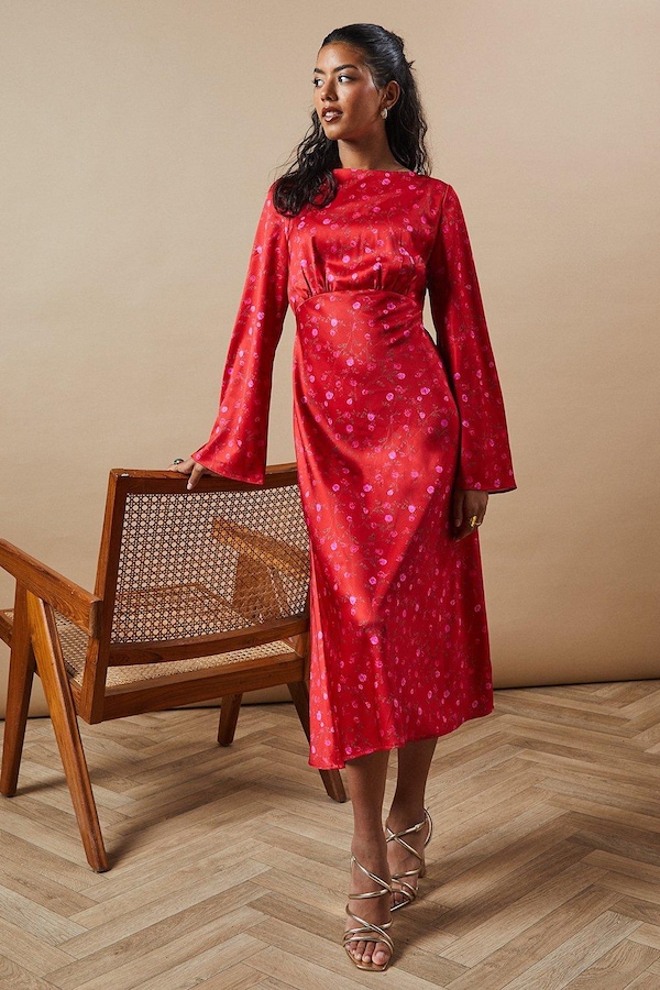 Oasis Petite Occasion Floral Satin Cowl Bias Midaxi Dress