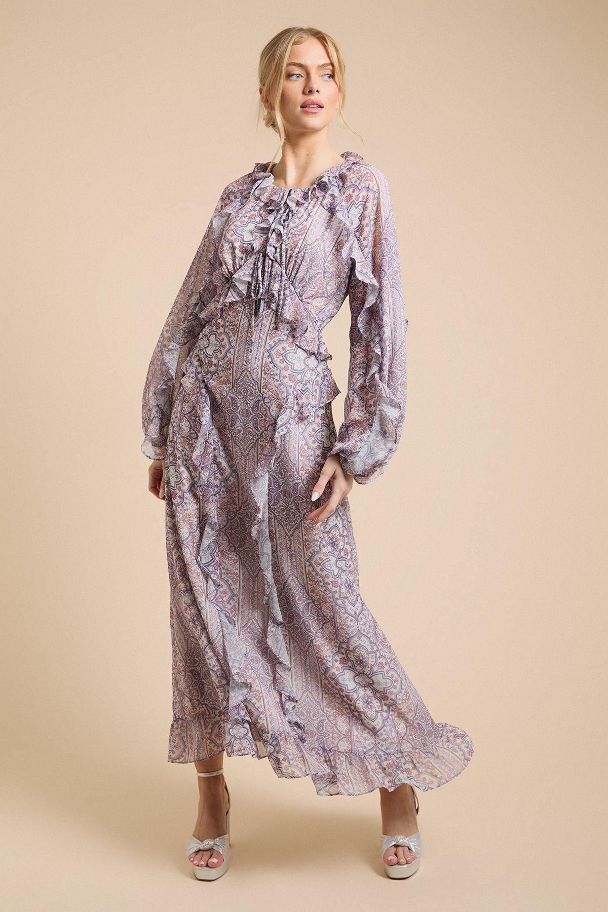 Oasis Frill Keyhole Maxi Dress Blue