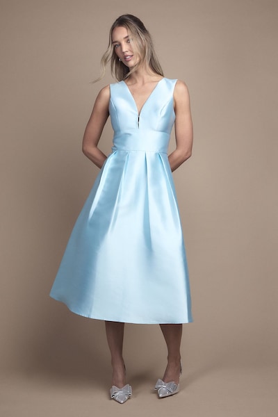 Coast Plunge Neck Structured Twill Midi Bridesmaid Dress Pale Blue