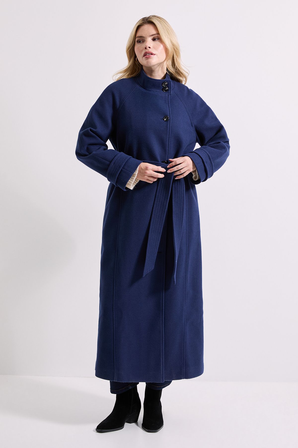 Dorothy Perkins Classic Midi Funnel Neck Coat Navy