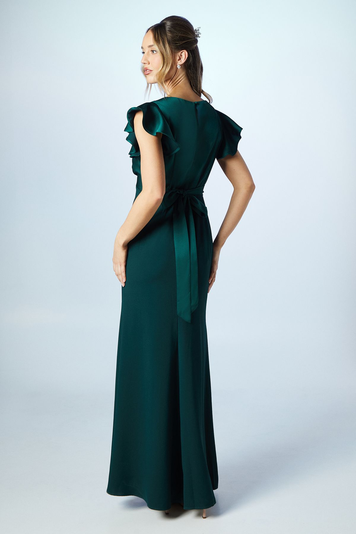 Coast Coast Honoured V Neck Angel Short Sleeve Satin Maxi Bridesmaid Dress Emerald image 3