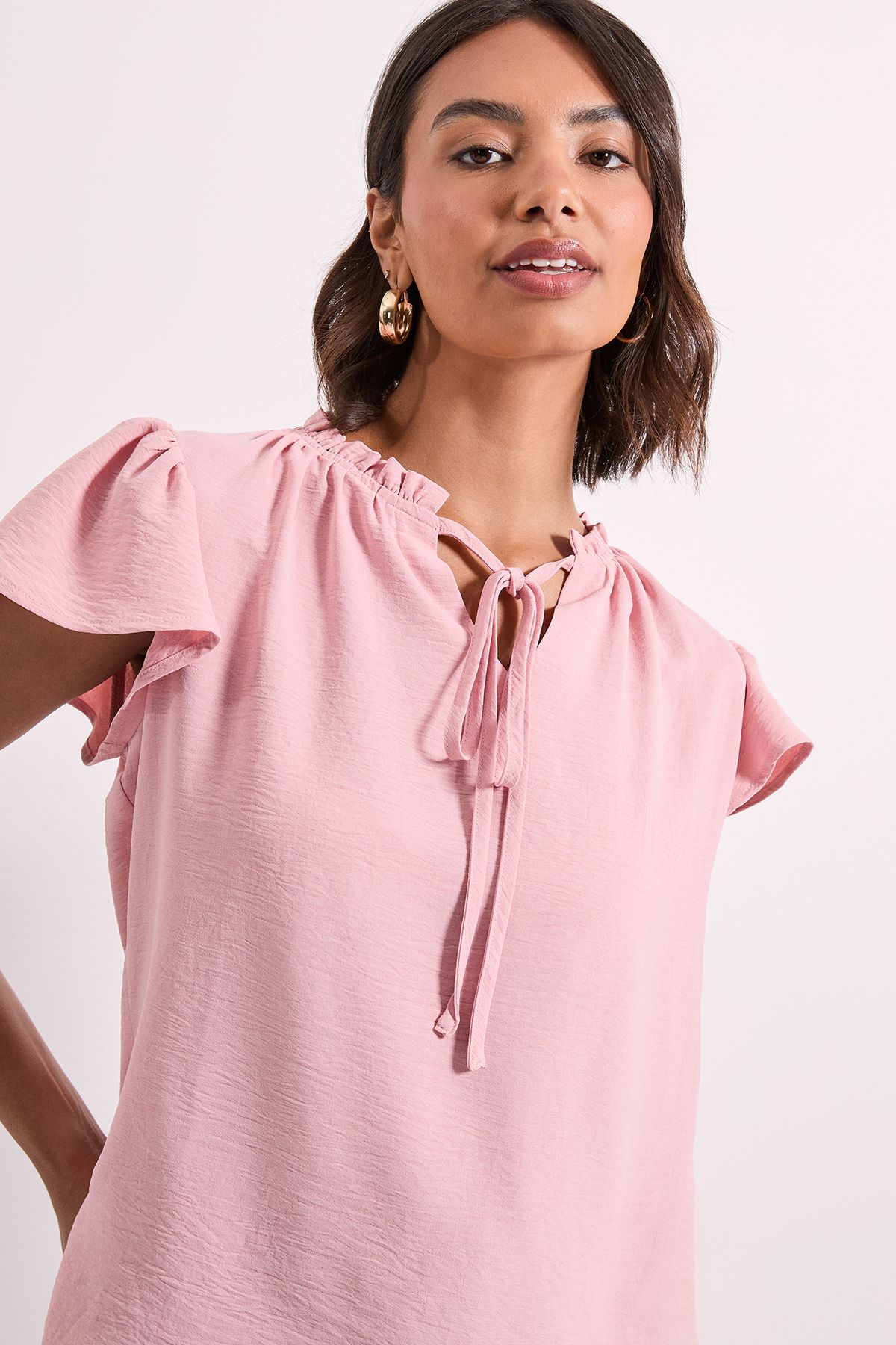 Dorothy Perkins Frill Sleeve Tie Front Top Blush image 4
