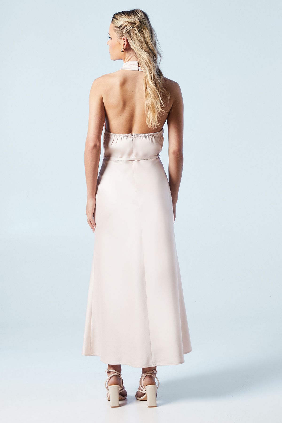 Oasis Petite Cross Front Halter Neck Bridesmaid Midi Dress Blush image 3