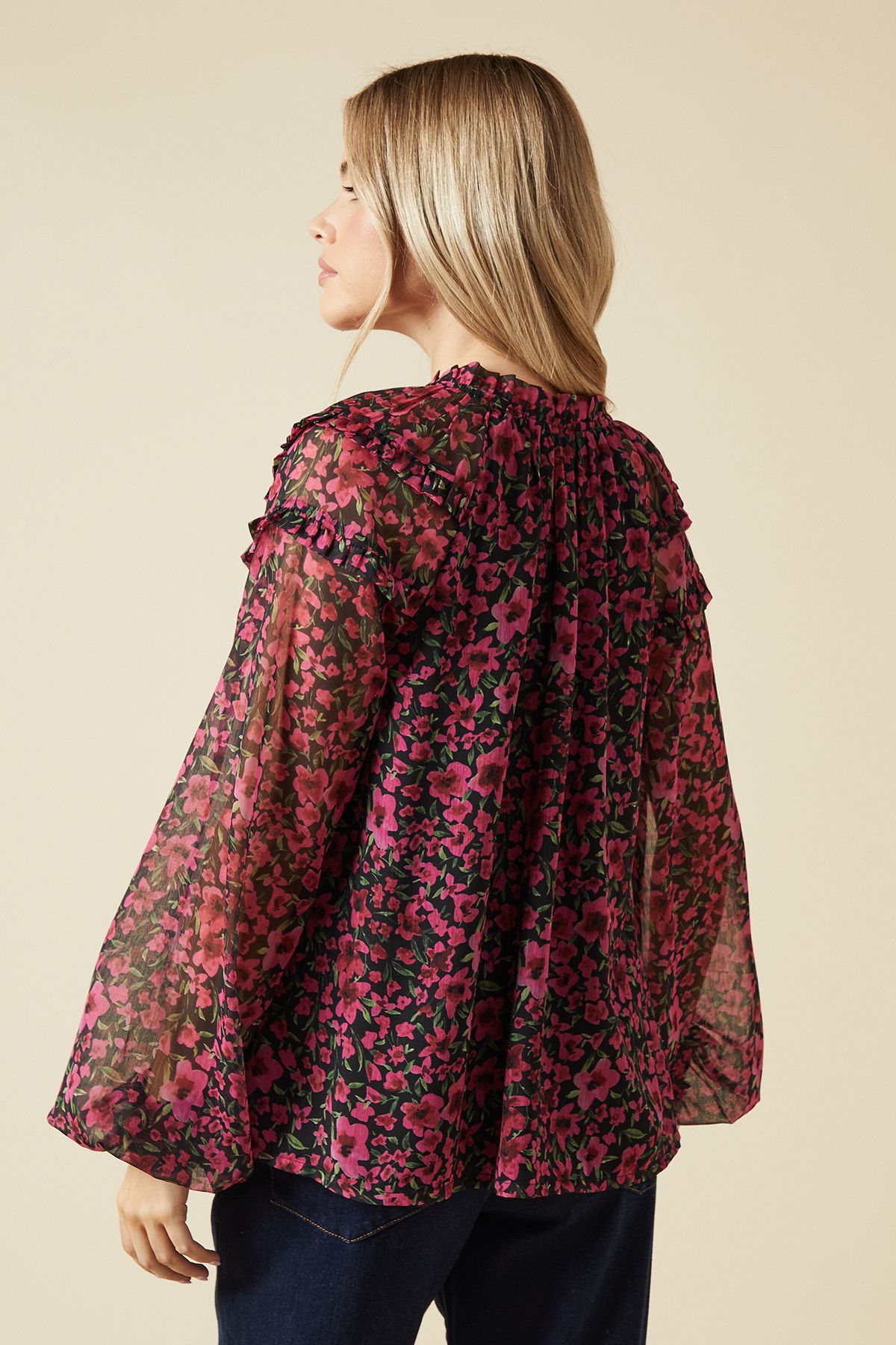 Dorothy Perkins Pink Spaced Floral Ruffle Sleeve Overhead Blouse Pink image 3