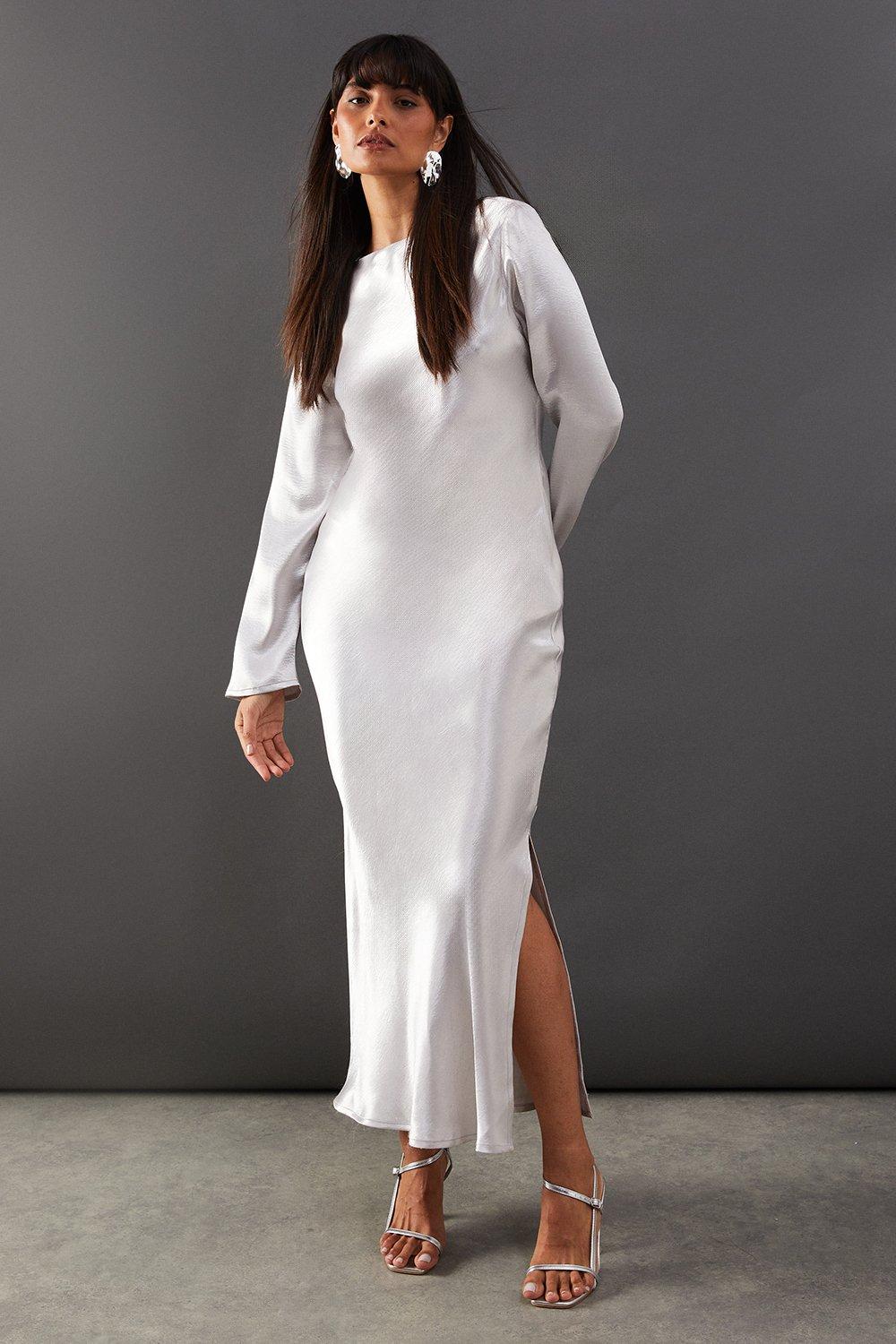 Warehouse High Shine Metallic Satin Column Midi Dress image 1