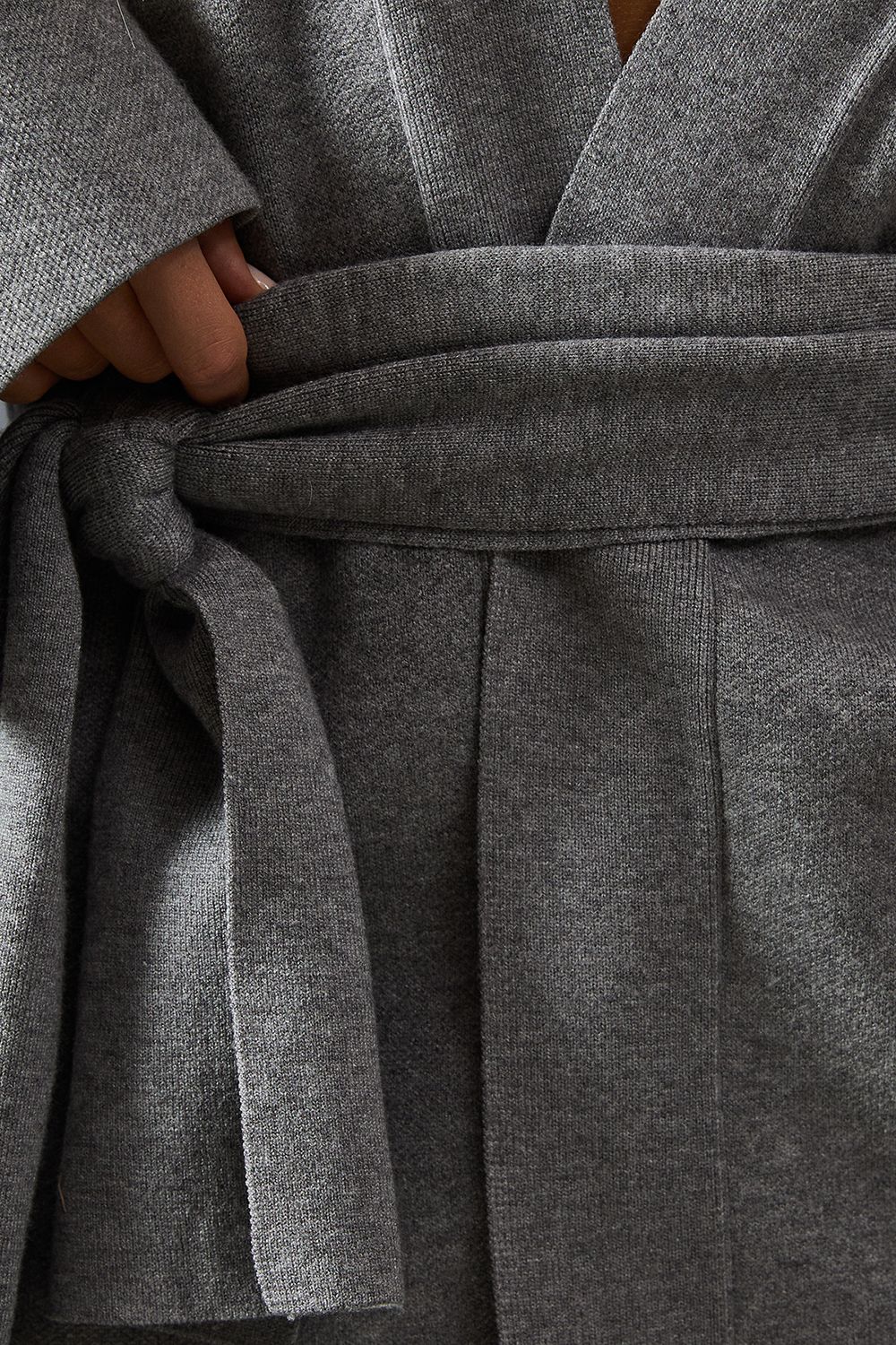 MissPap Heavyweight Knitted Belted Wrap Kimono Cardigan Grey image 5