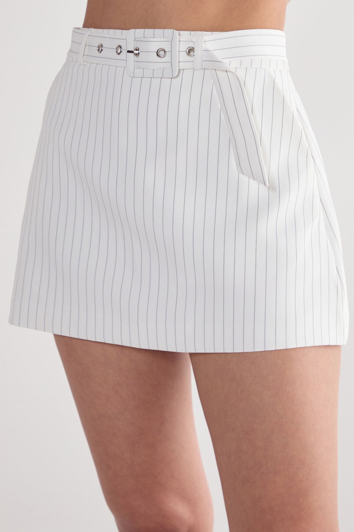 NastyGal Pinstripe Belted Tailored Skort White image 3