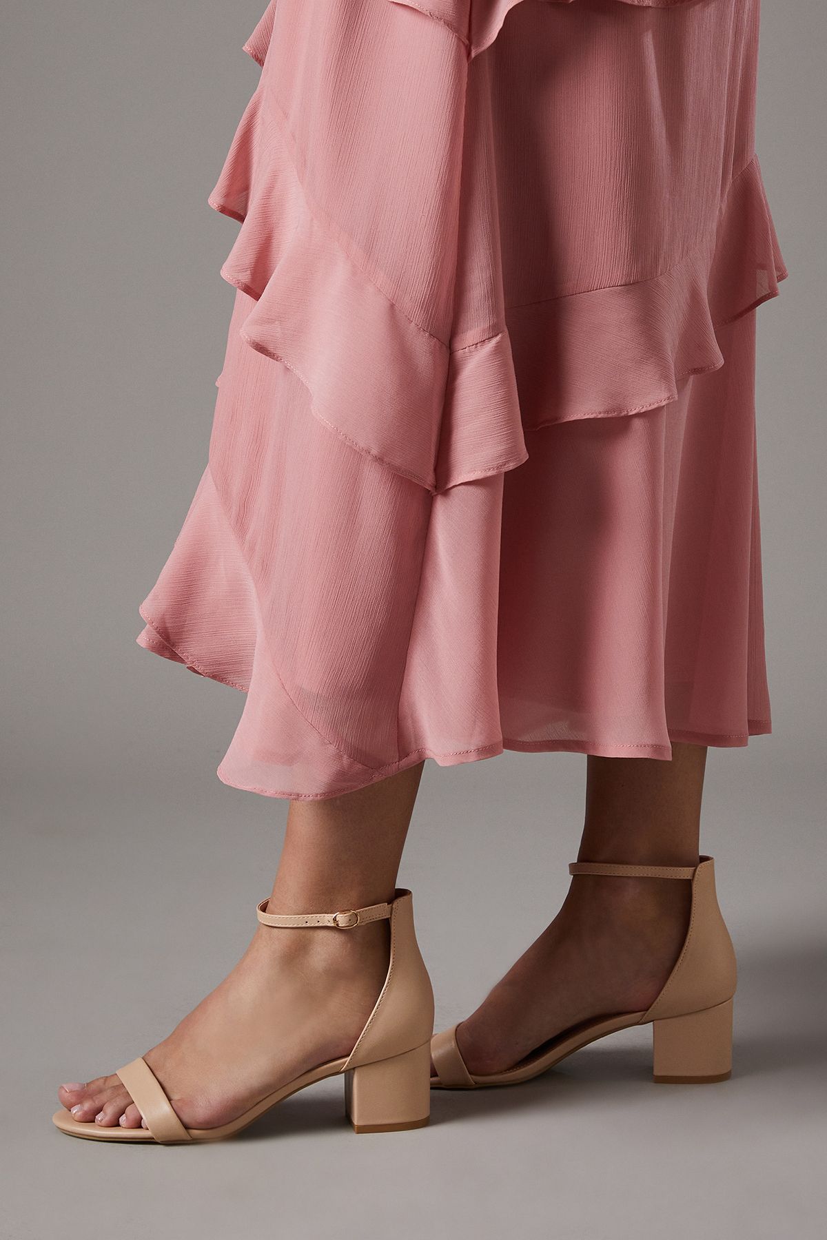 Coast Thelma Faux Leather Ankle Strap Medium Block Heel Sandals Nude image 3