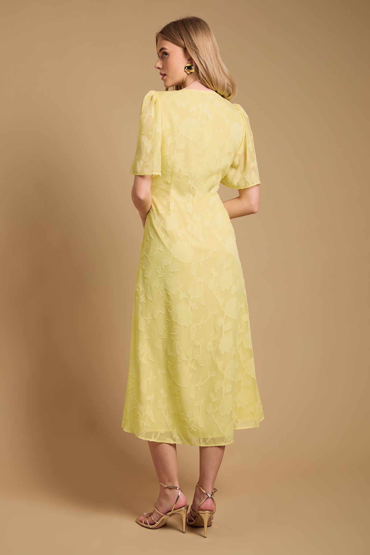 Oasis Button Jacquard Midi Dress Butter image 3