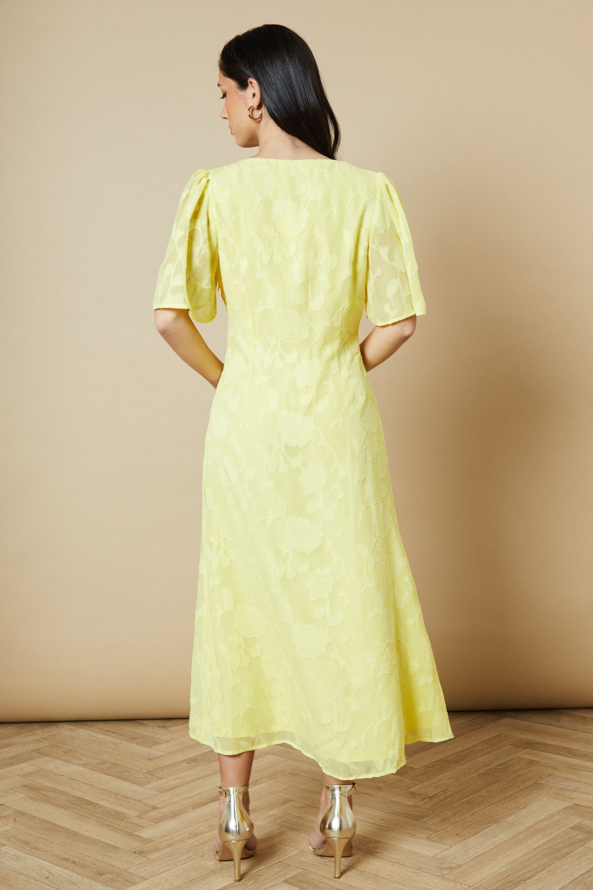 Oasis Button Jacquard Midi Dress Butter image 3