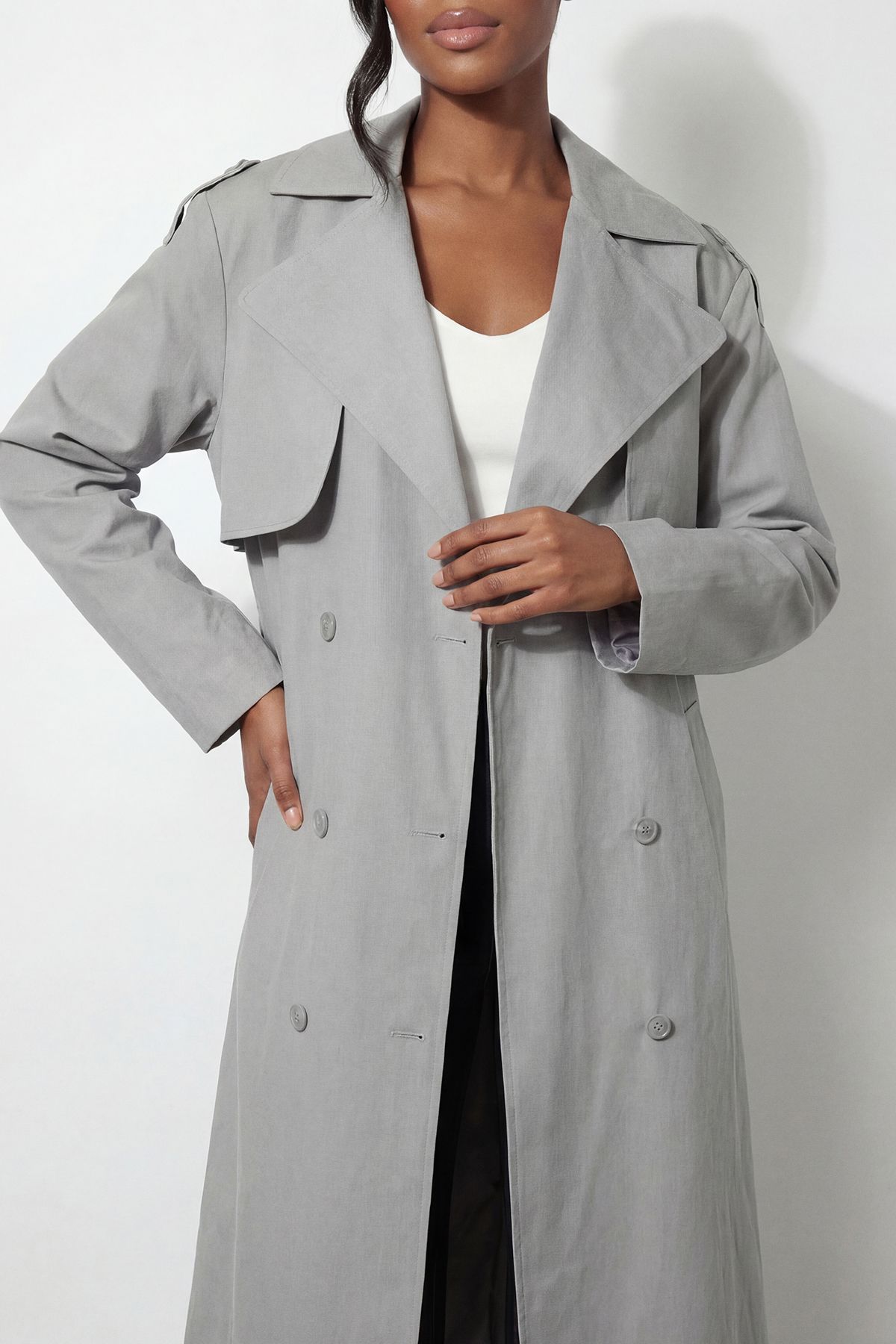 MissPap Tailored Maxi Trench Coat Grey image 2