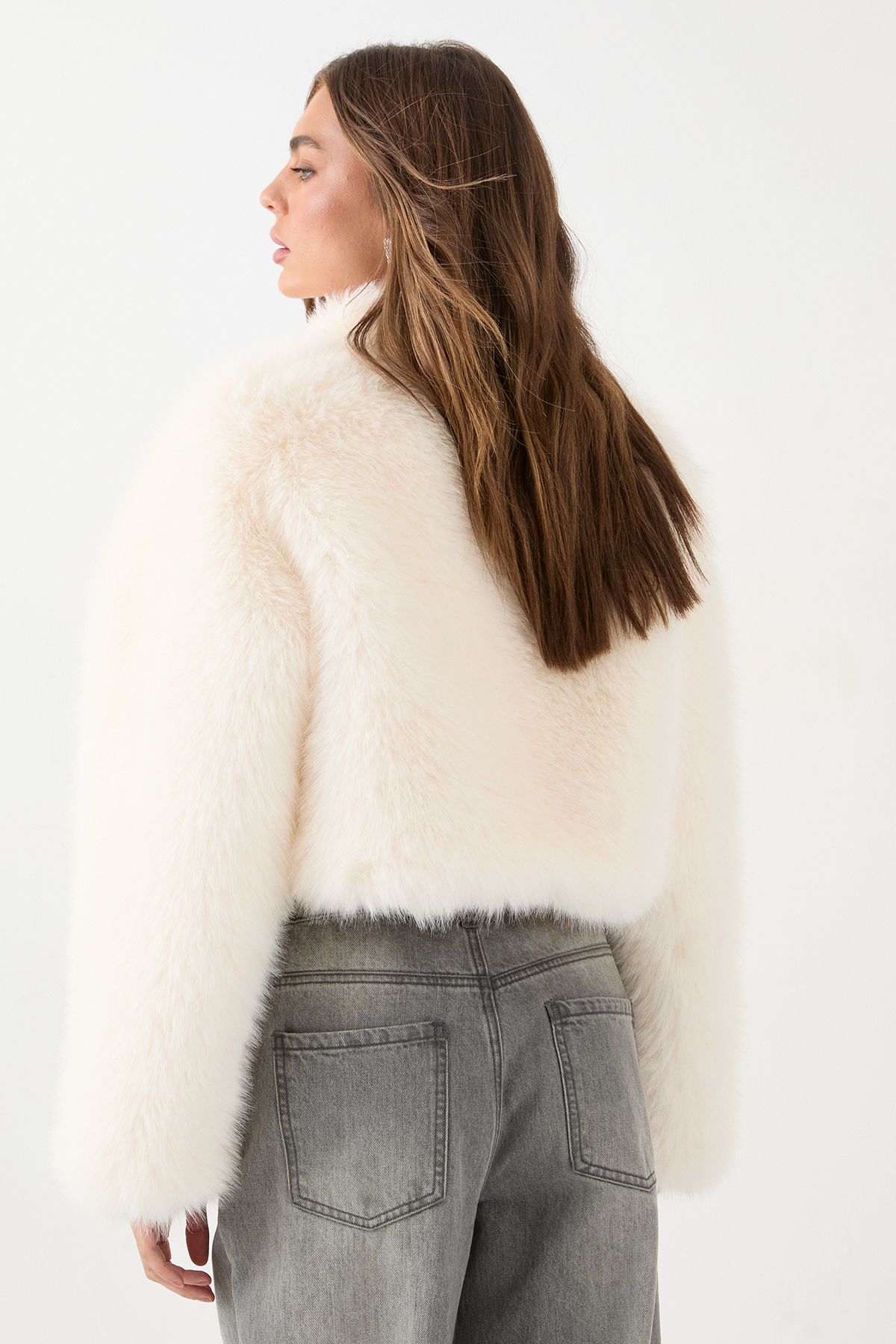 MissPap Cropped Faux Fur Jacket Ecru image 3