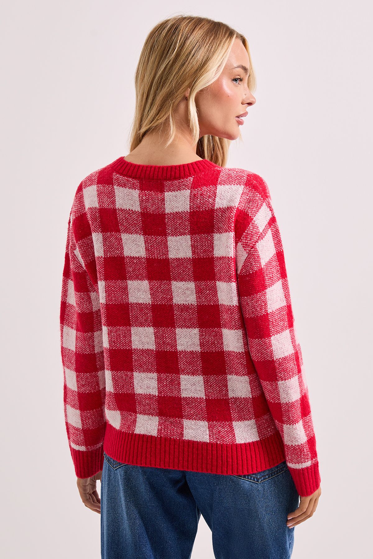 Dorothy Perkins Check Crew Neck Jumper Red image 3