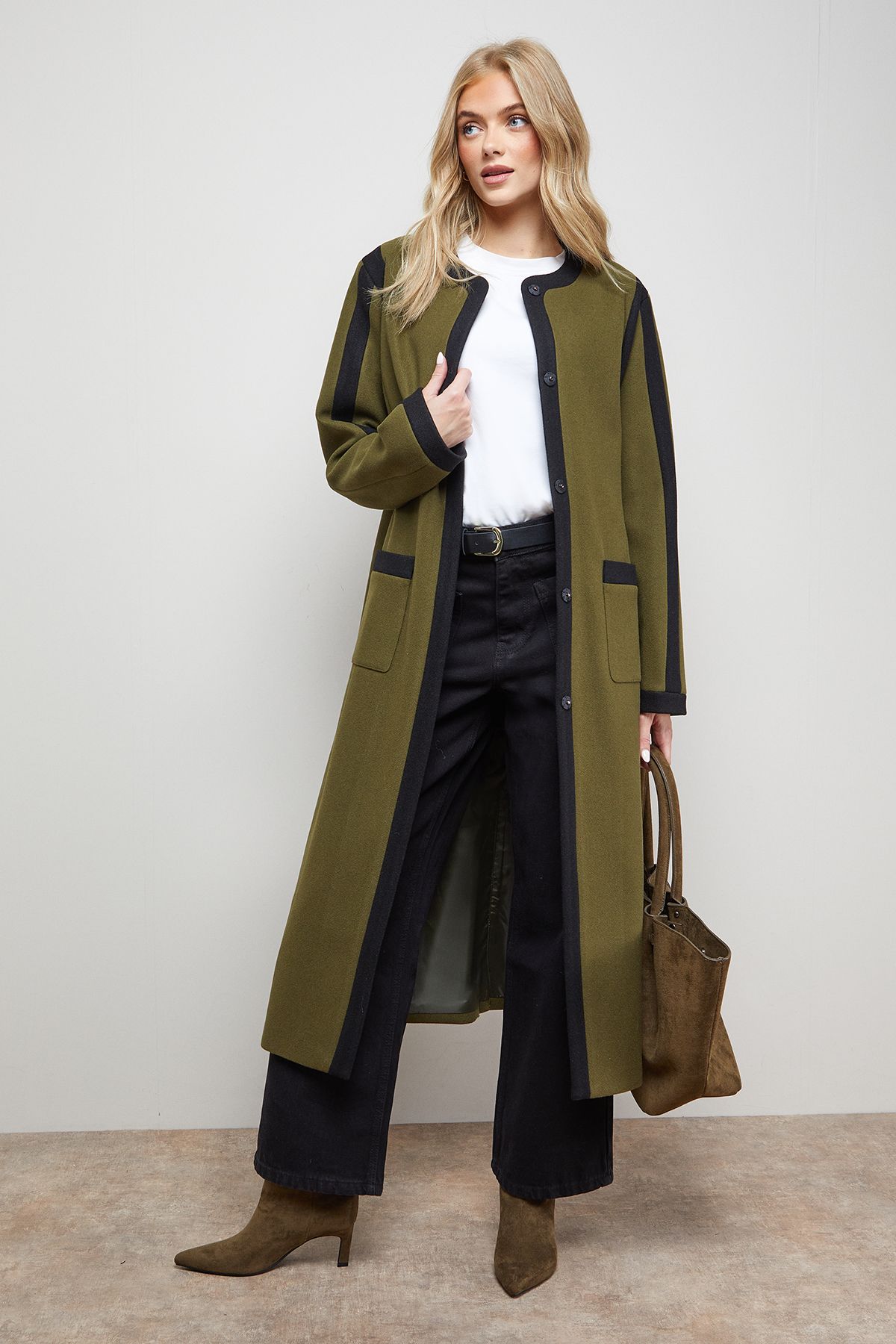 Oasis Tipped Coat Olive image 1