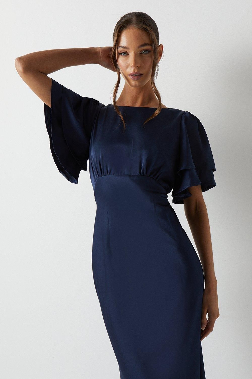 Coast Coast Honoured Satin Back Crepe High Neck Short Sleeve Maxi Bridesmaid Dress Navy image 2