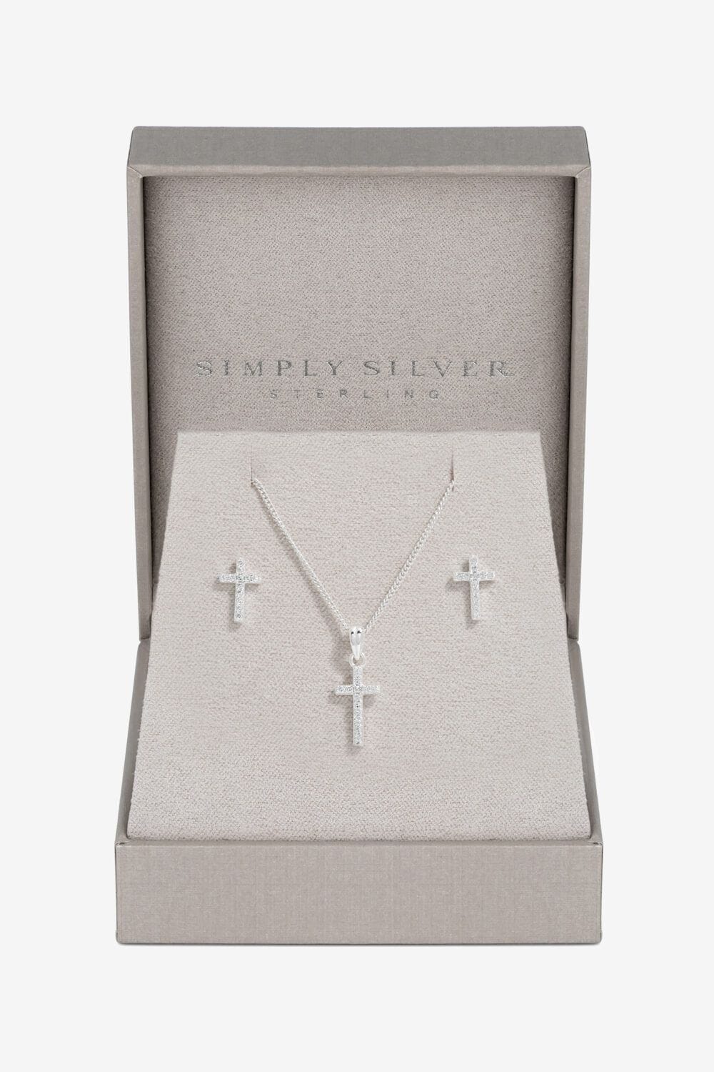 Simply Silver Sterling Silver 925 Cubic Zirconia Cross Set - Gift Boxed image 1