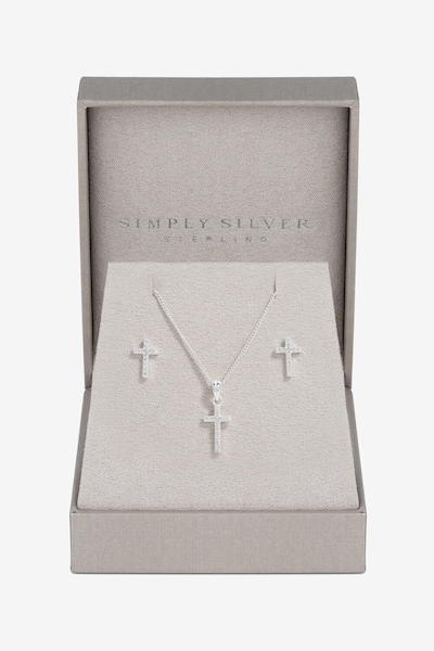 Simply Silver Sterling Silver 925 Cubic Zirconia Cross Set - Gift Boxed