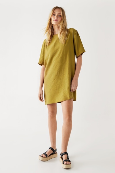 Warehouse Short Sleeve Textured T-shirt Dress Khaki