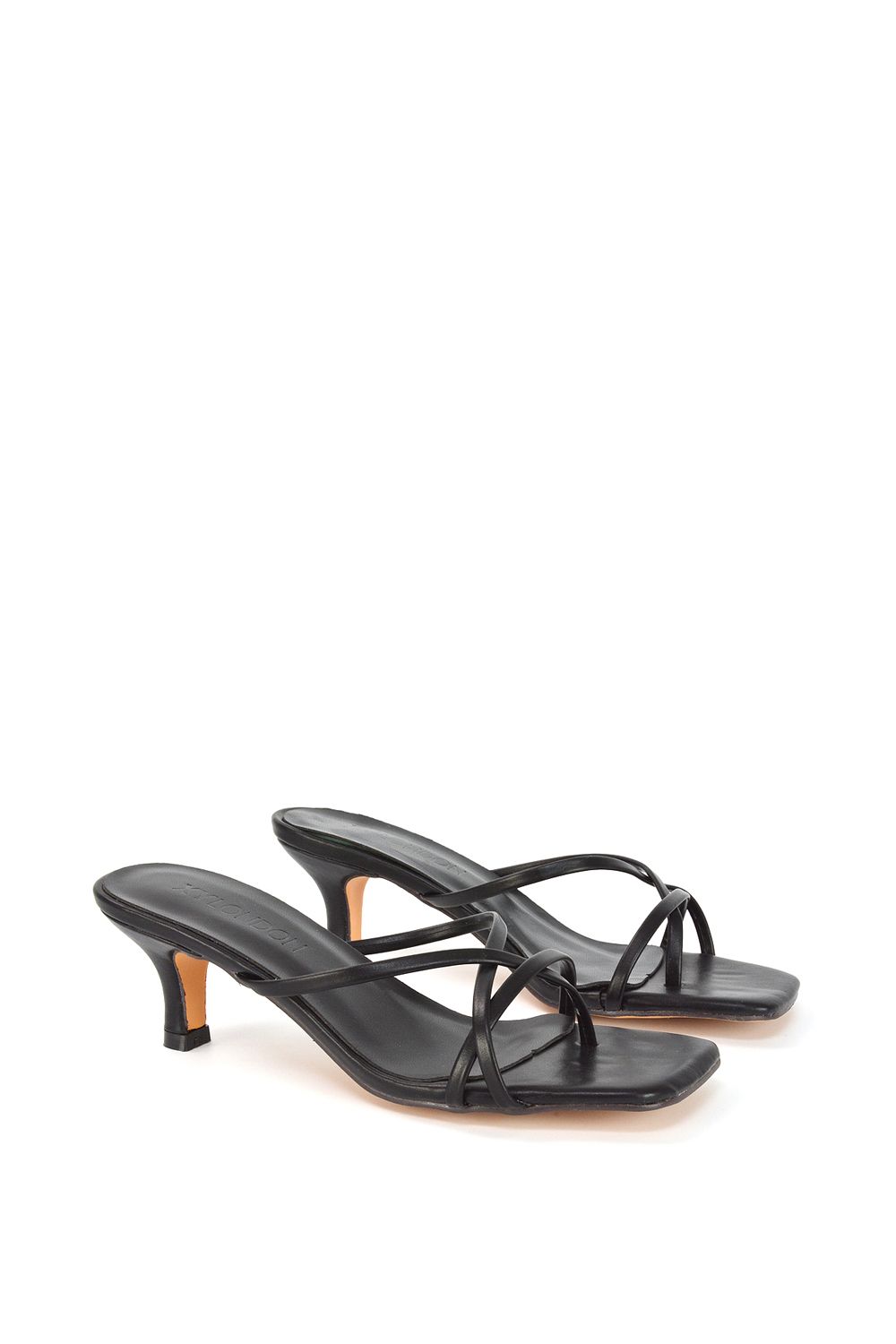 XY London 'Dream' Strappy Square Toe Kitten Heel Slip on Mule Sandals image 5