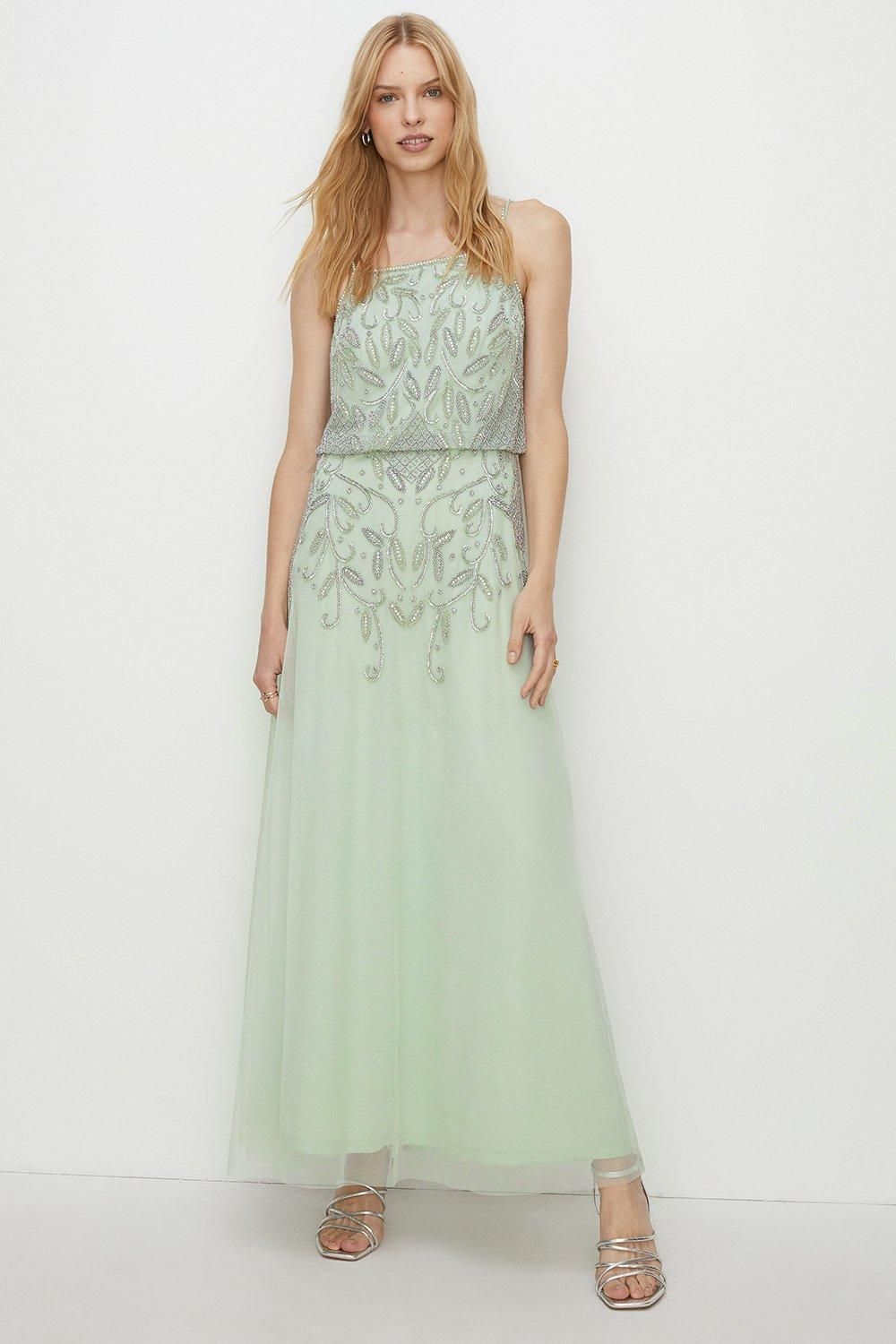 Oasis Embellished Strappy Midi Dress Sage image 1