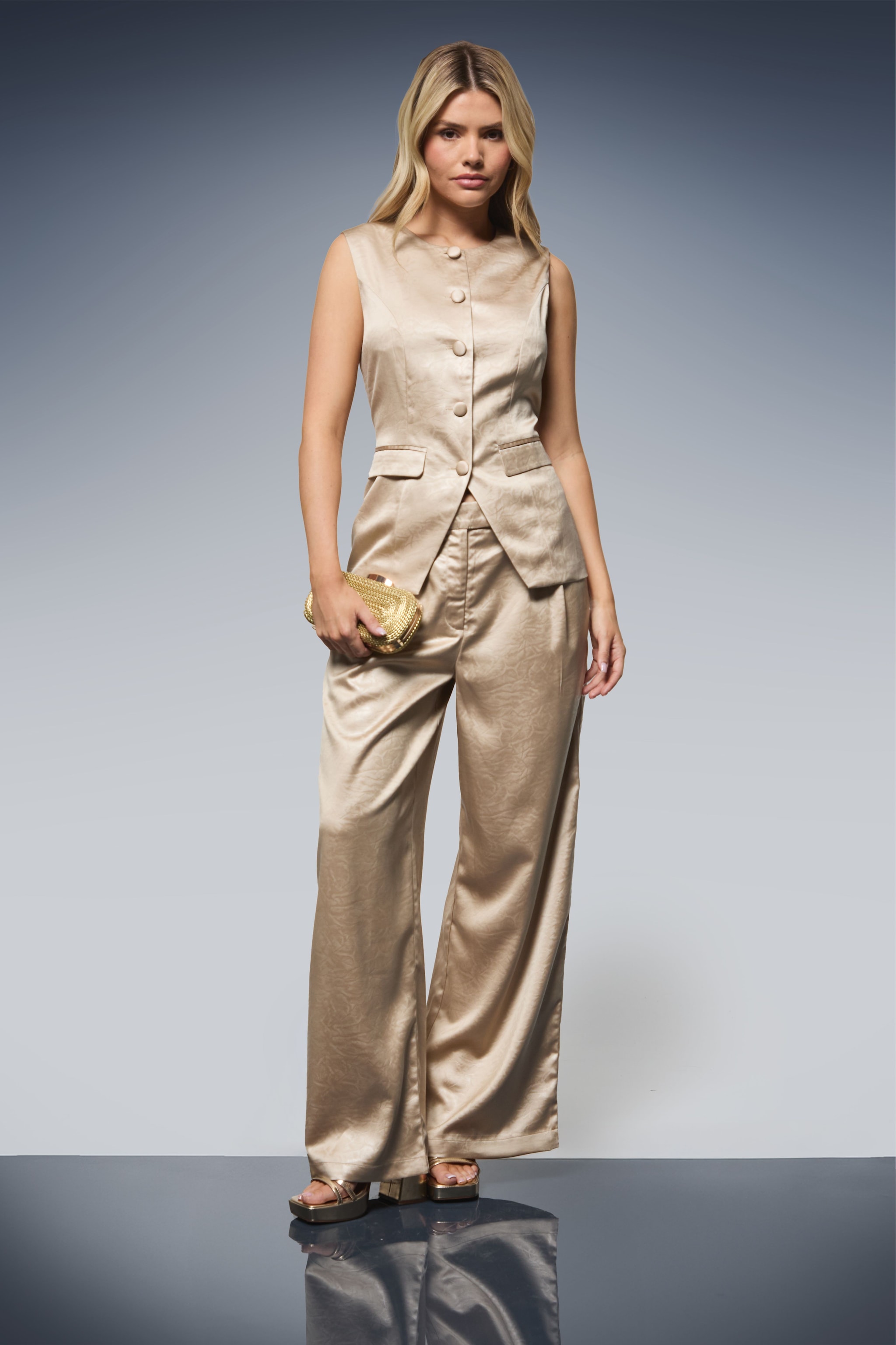 Dorothy Perkins Textured Satin Longline Waistcoat Champagne