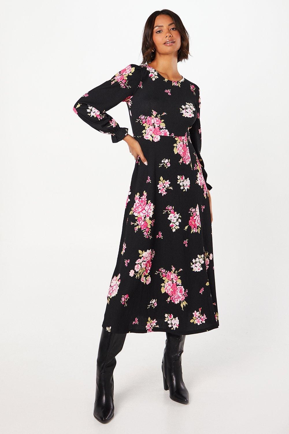 Dorothy Perkins Spaced Floral Long Sleeve Midi Dress Floral