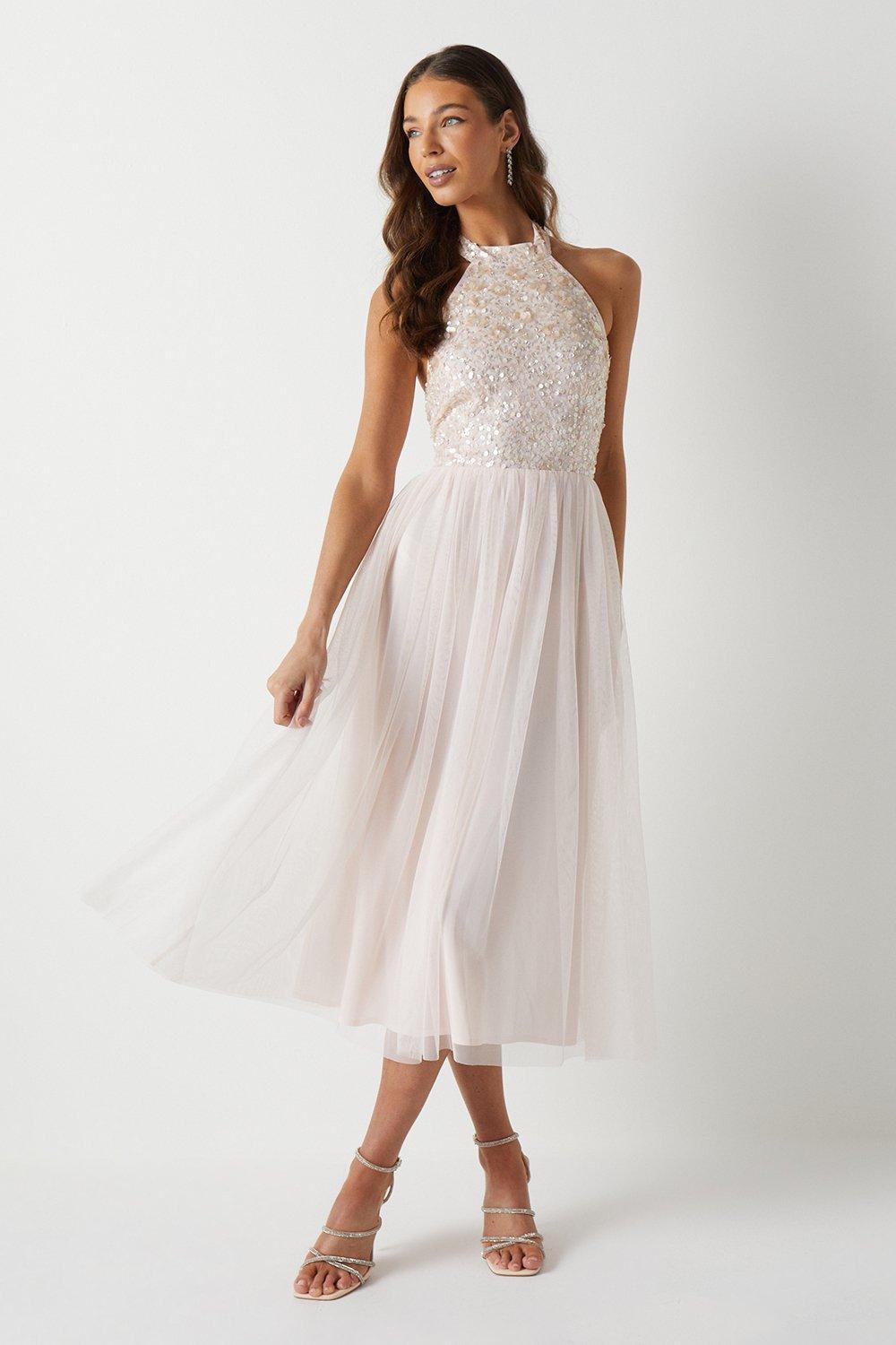 Coast 3d Floral Embellished Halterneck Bridesmaid Midi Dress Blush image 2