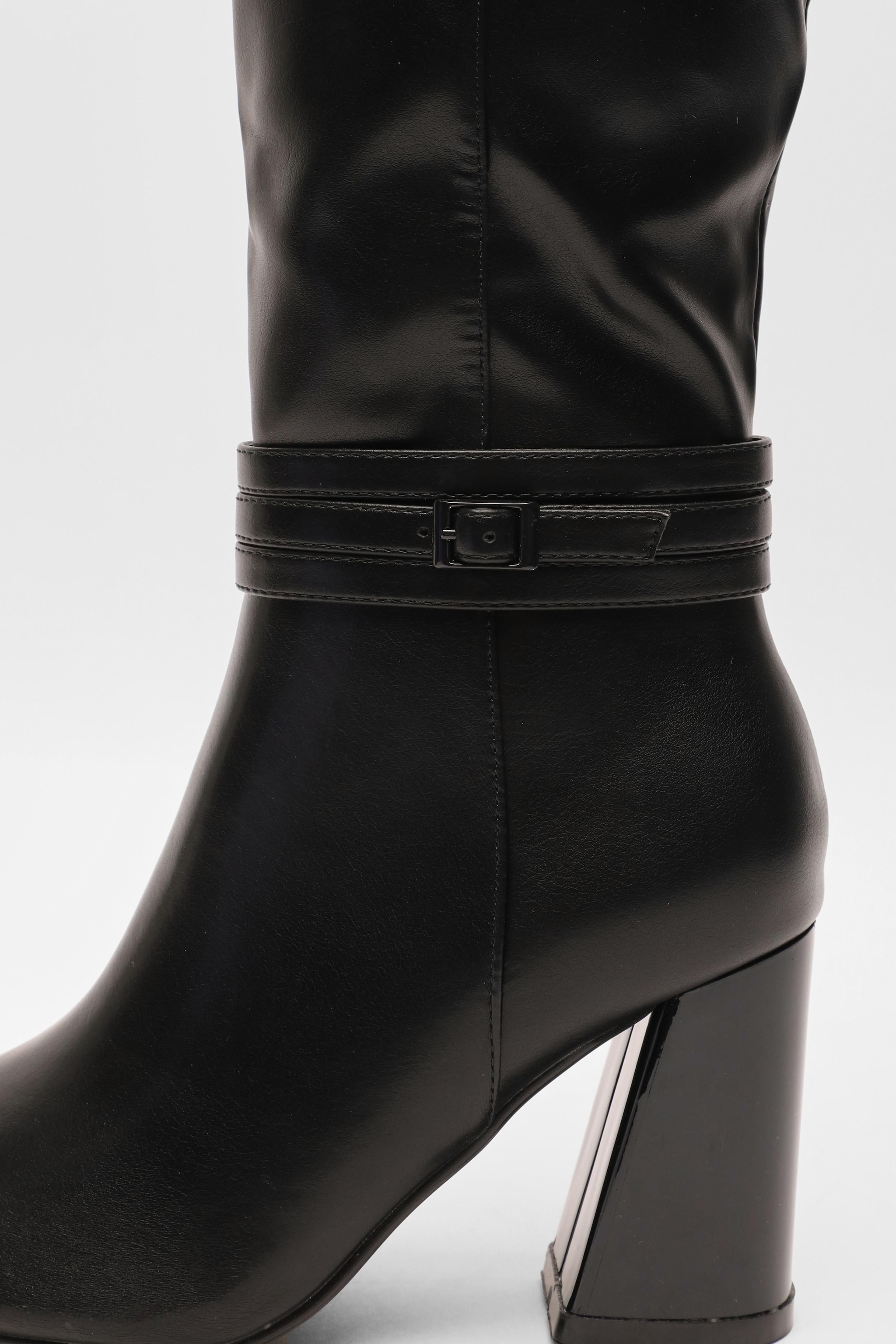 Quiz Black Wide Fit Faux Leather Knee High Boots image 5