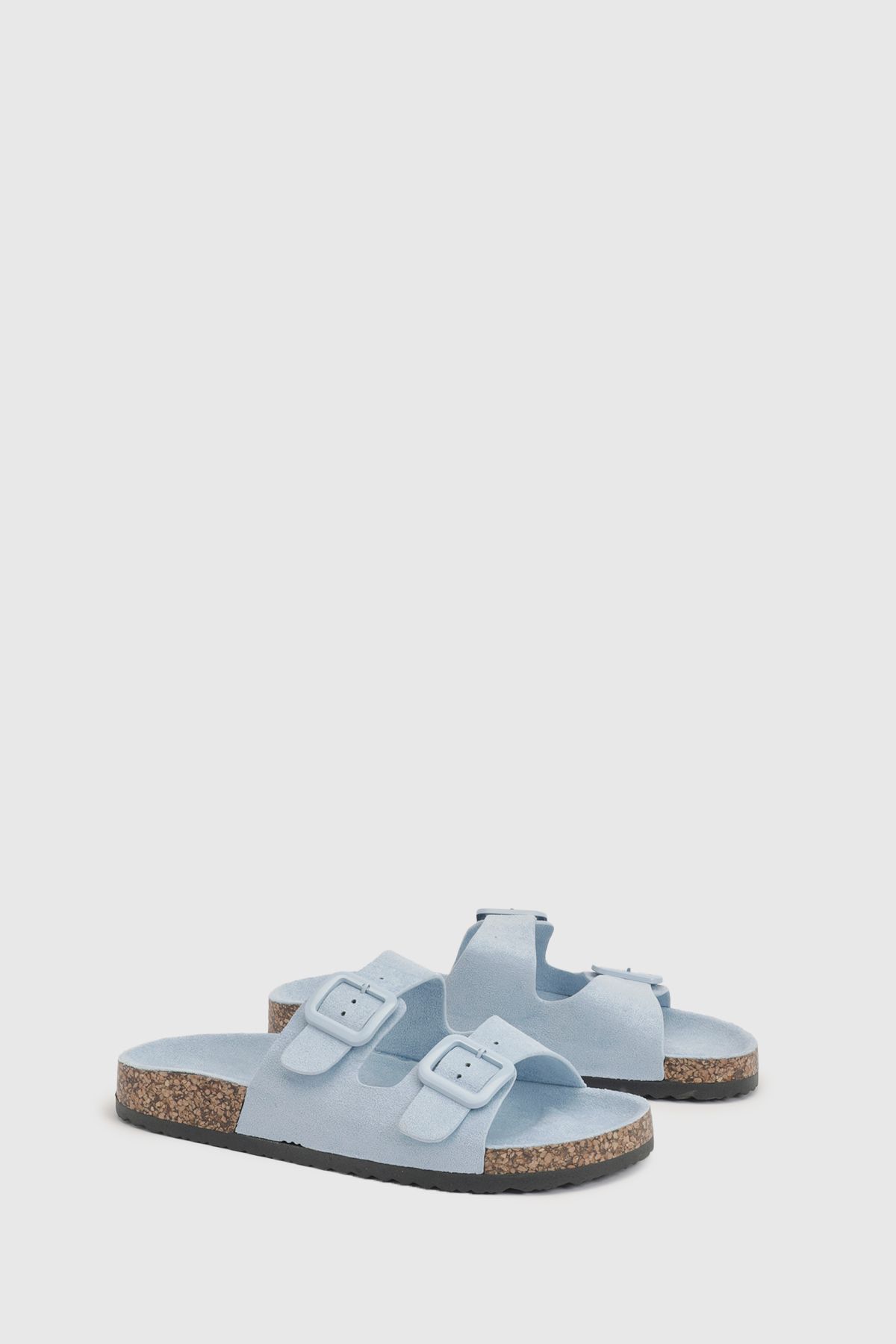 Oasis Maisie Faux Suede Buckle Footbed Slider Blue