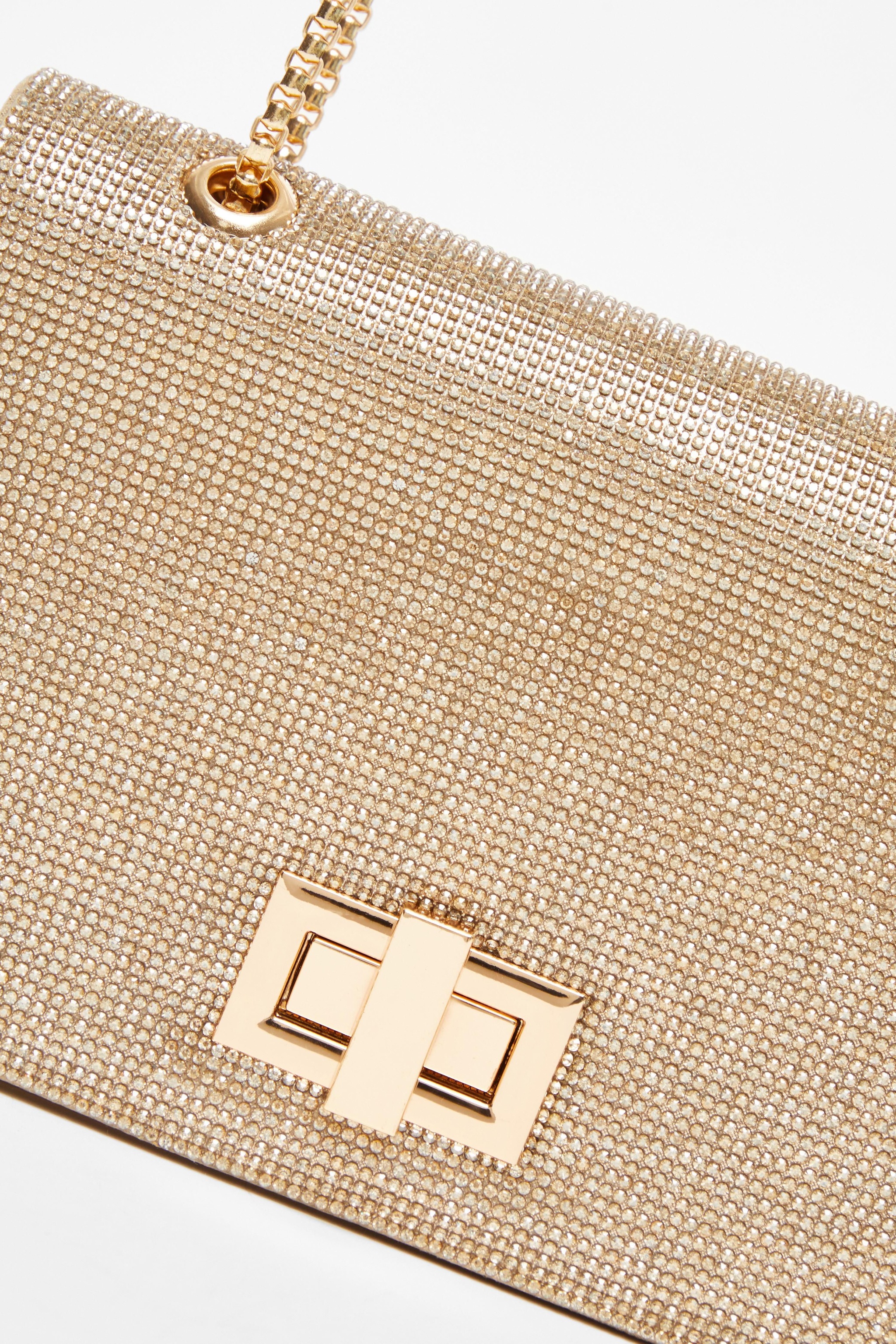 Quiz Gold Diamante Crossbody Bag image 5