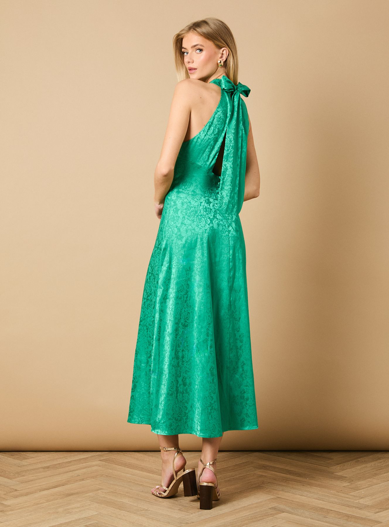 Oasis Bias Halterneck Midi Dress Green image 4