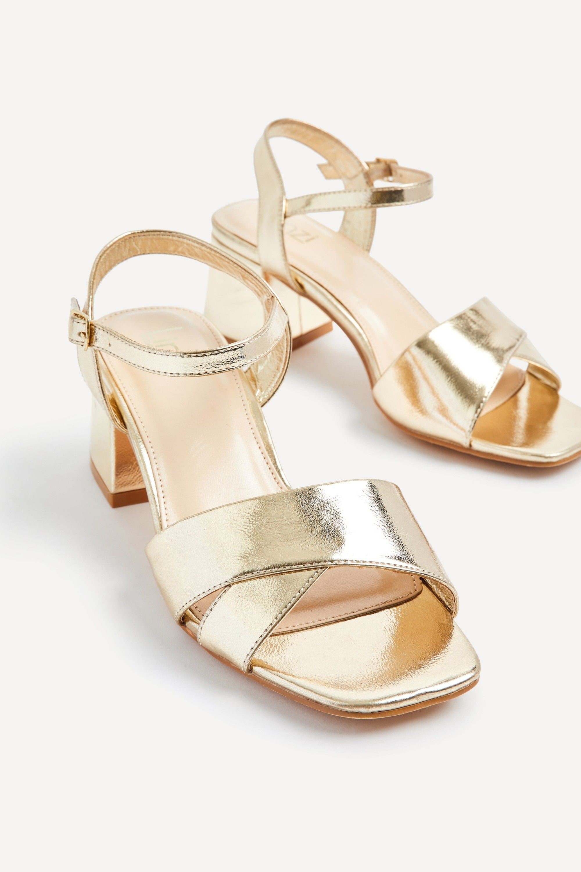 Linzi Vivian Wide Fit Gold Faux Leather Block Heeled Sandals image 4