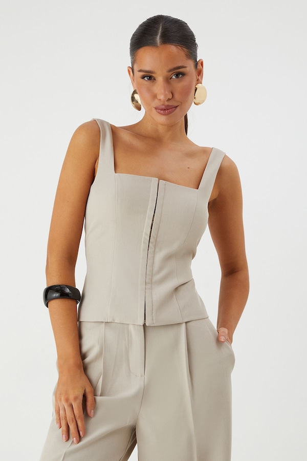 MissPap Tailored Square Neck Corset Top Stone