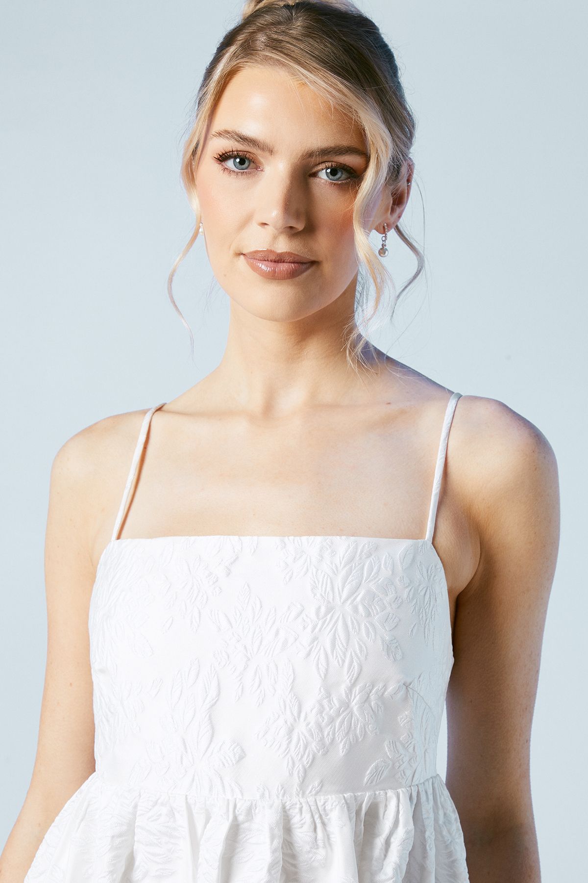 Oasis Cami Strap Babydoll Jacquard Wedding Dress Ivory image 2