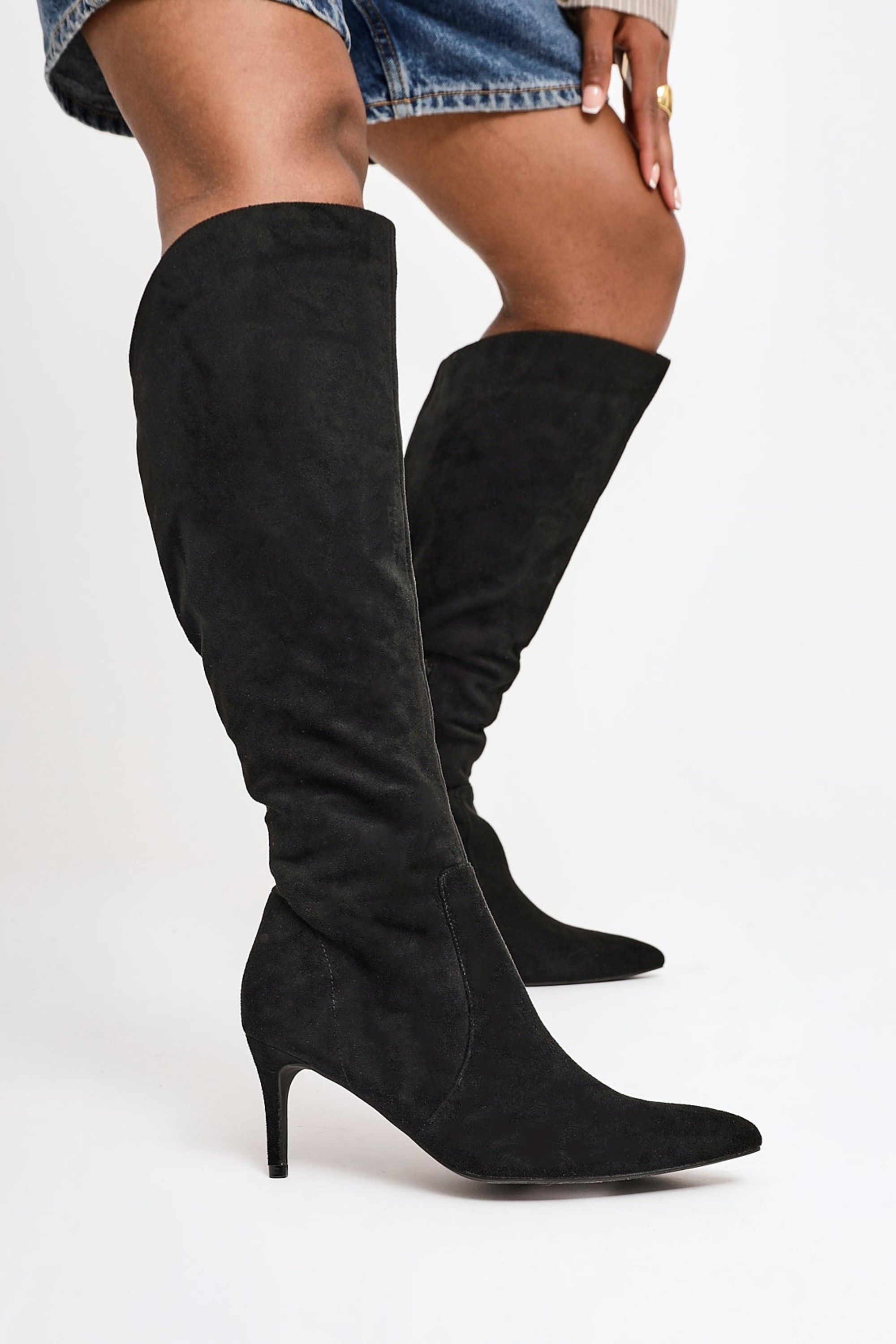 Linzi Ambition Black Faux Suede Assymetric High Leg Stiletto Boot image 2