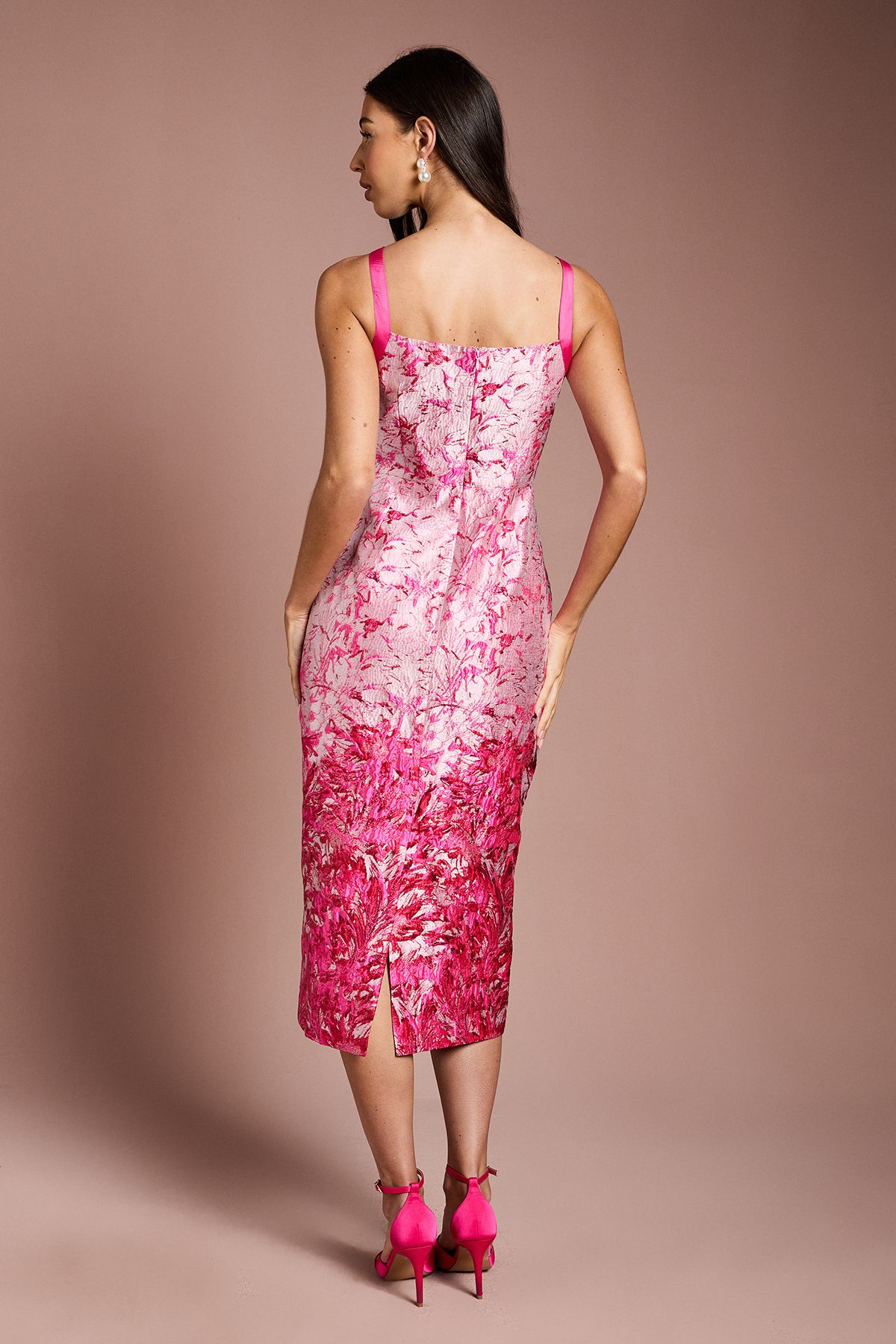 Coast Bow Detail Jacquard Pencil Dress Pink image 3