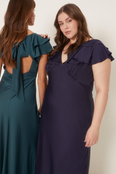 Oasis Curve Frill Satin Bias Midaxi Dress Navy