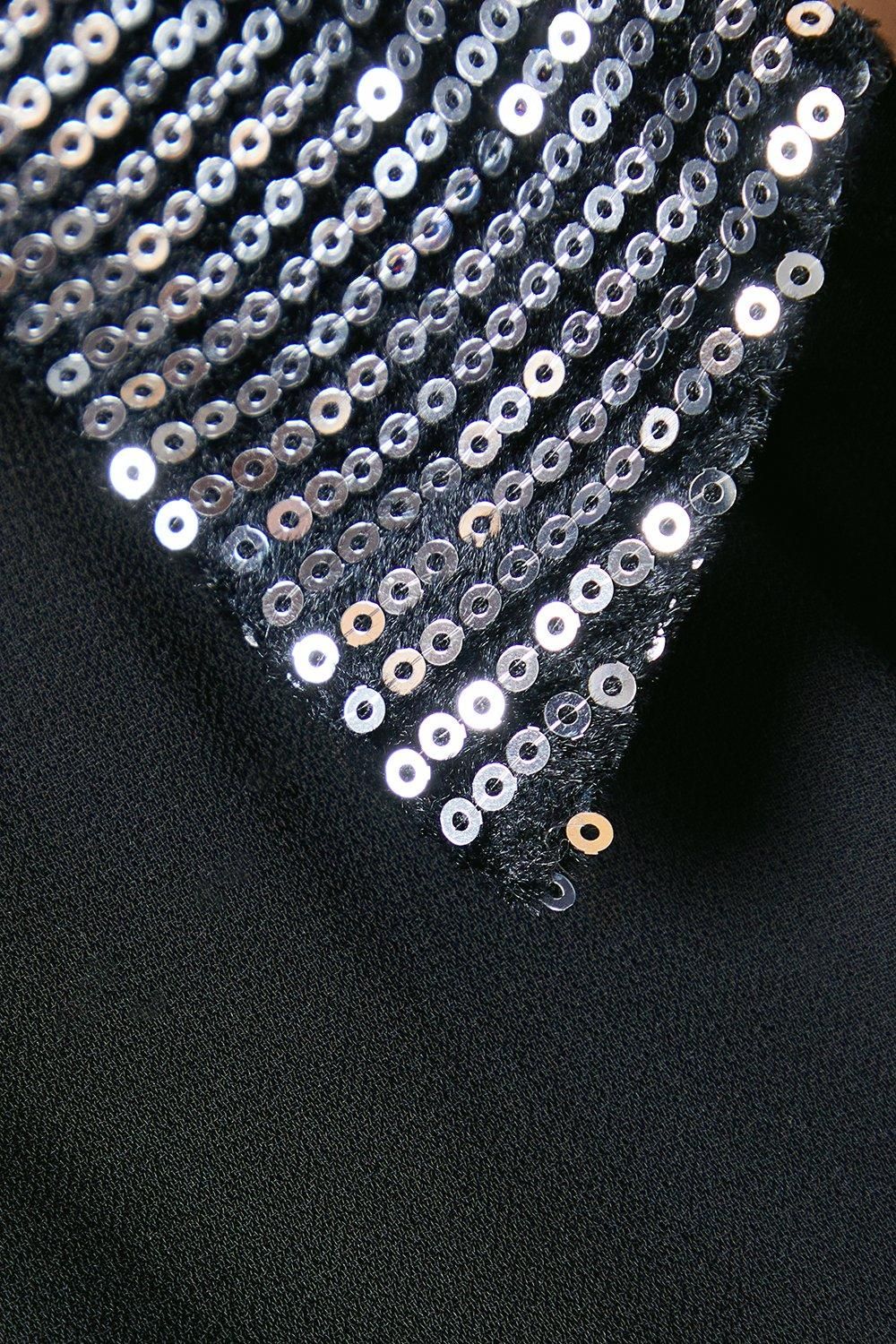 Principles Black Sequin Collared Shirt Silver image 5