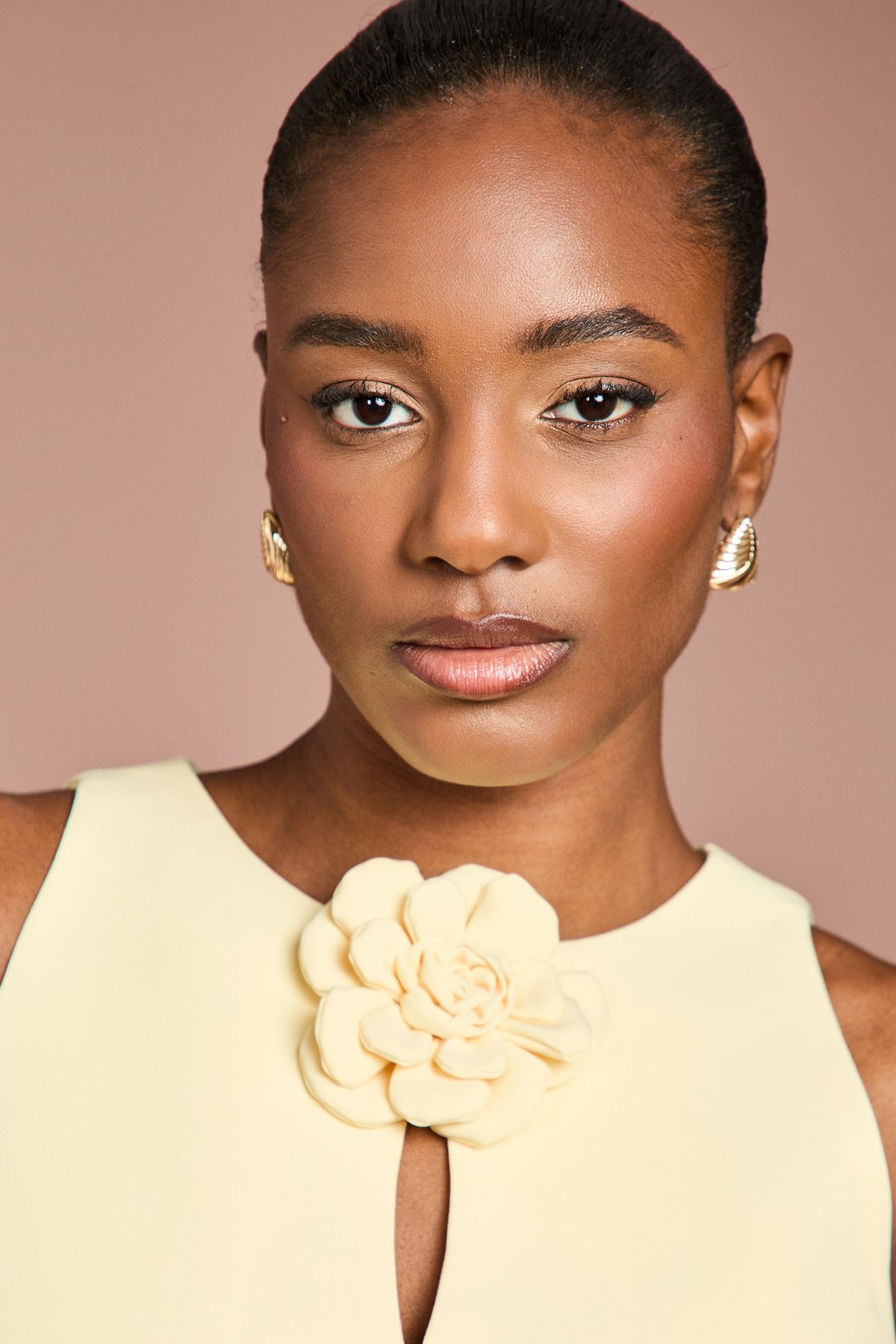 Coast Lisa Tan Crepe Rosette Detail Peplum Pencil Dress Lemon image 4