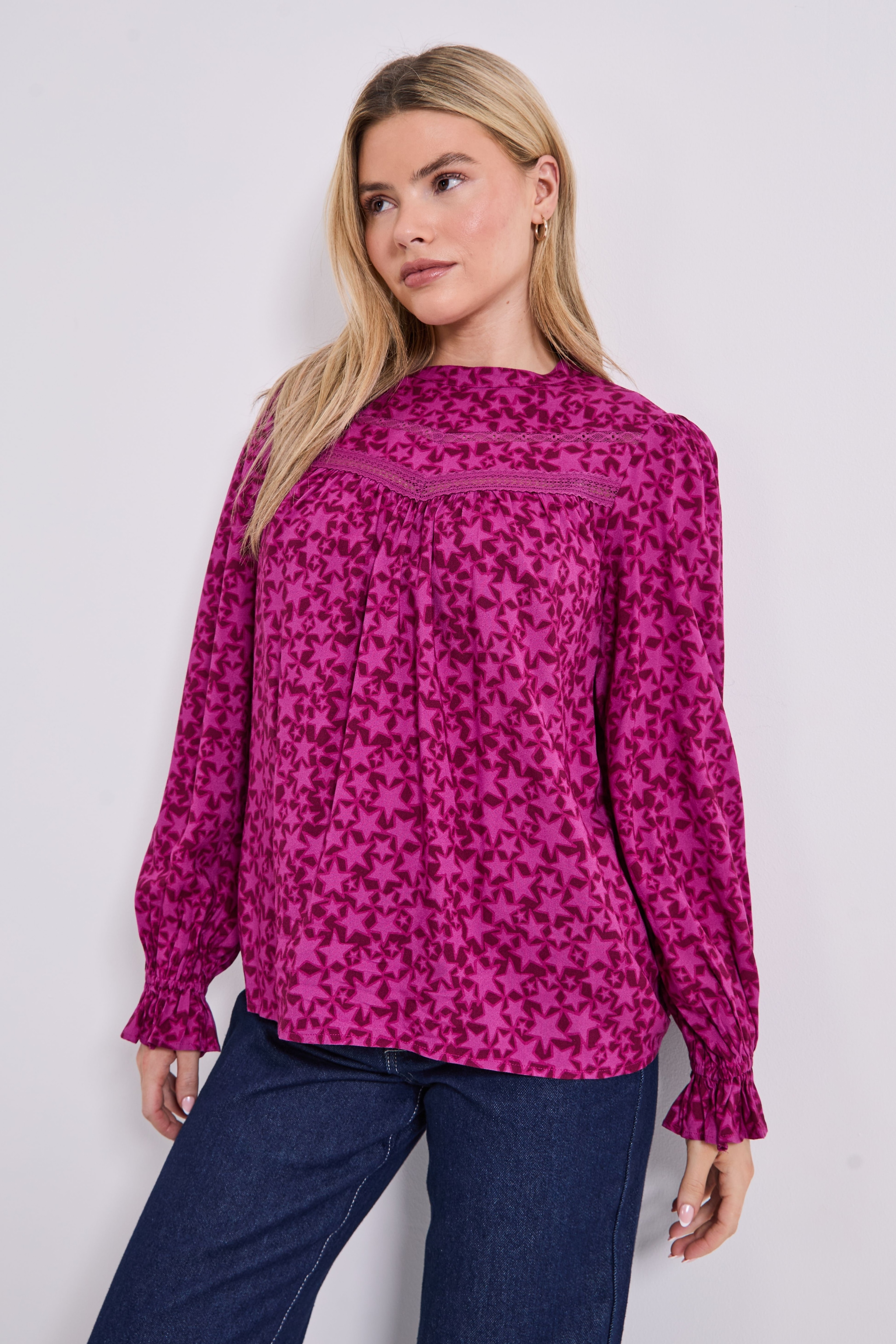 Dorothy Perkins Lace Detail Printed Boho Blouse Berry image 4