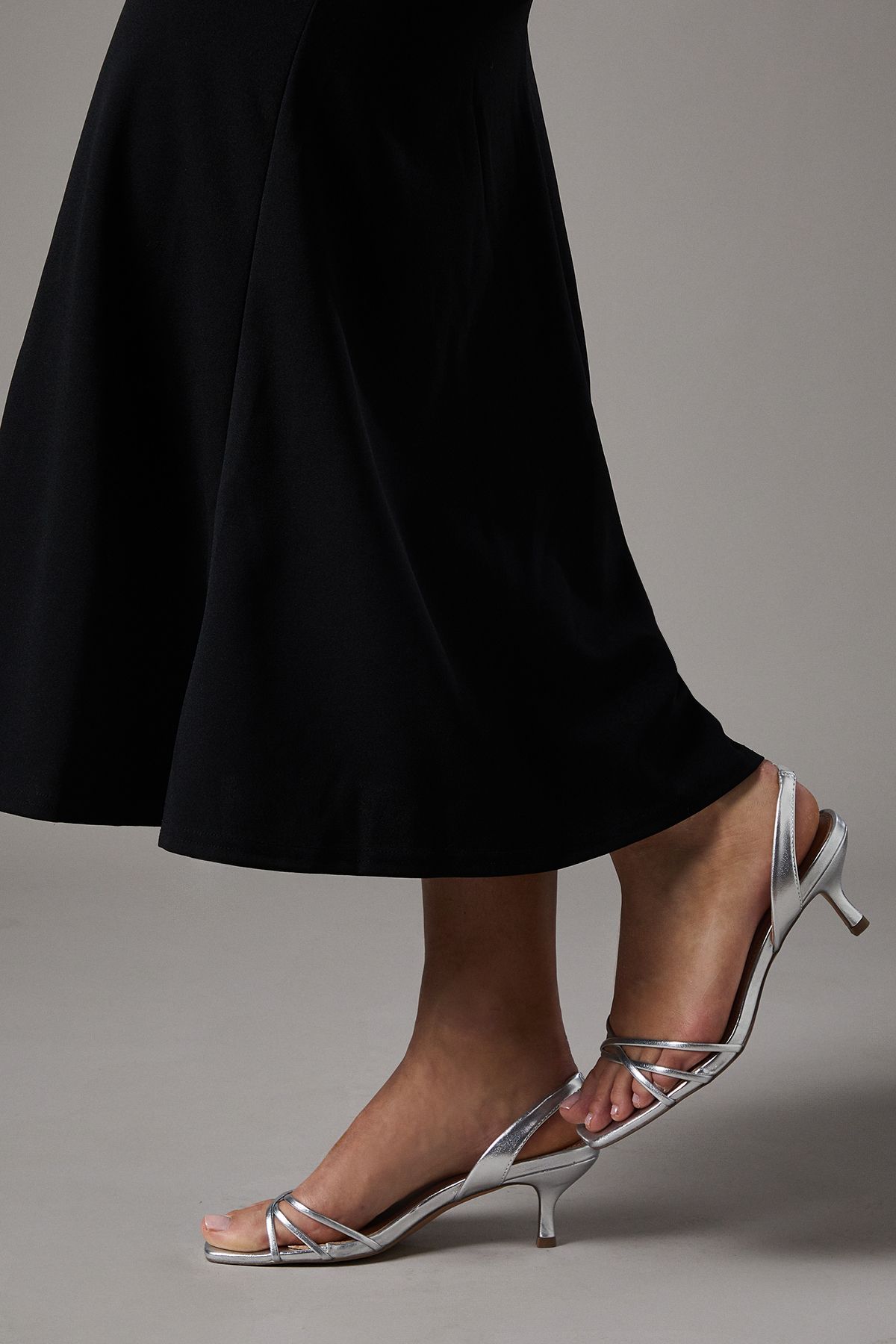 Coast Wide Fit Valina Faux Leather Slingback Cross Strap Kitten Heel Sandals Silver image 1