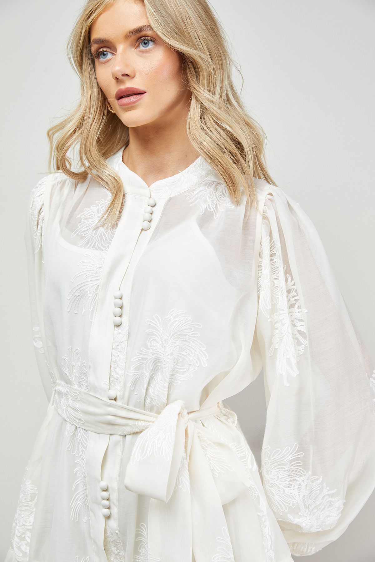 Oasis Jacquard Chiffon Button Down Belted Mini Dress Ivory image 2